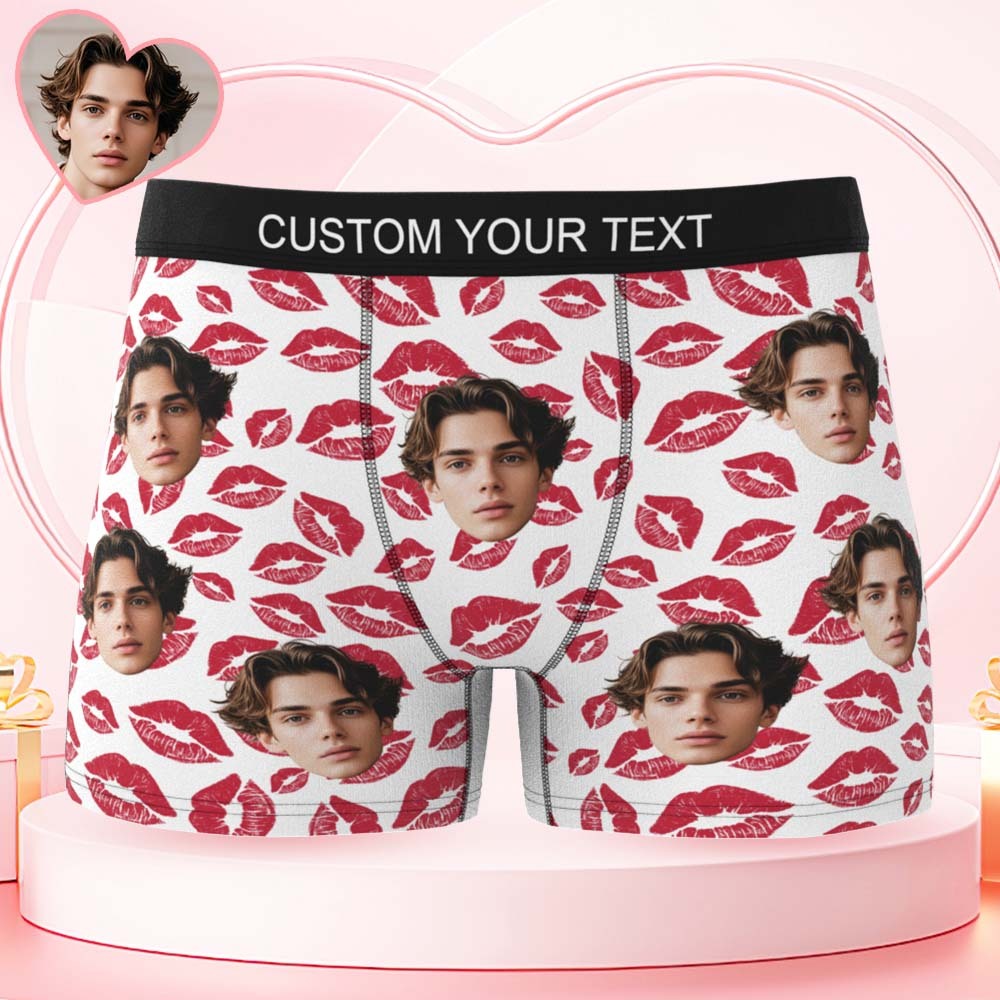 Custom Mens Kisses All Over Boxer Personalized Belt Color Face Boxers Valentines Day Underwear - myfacesockseu