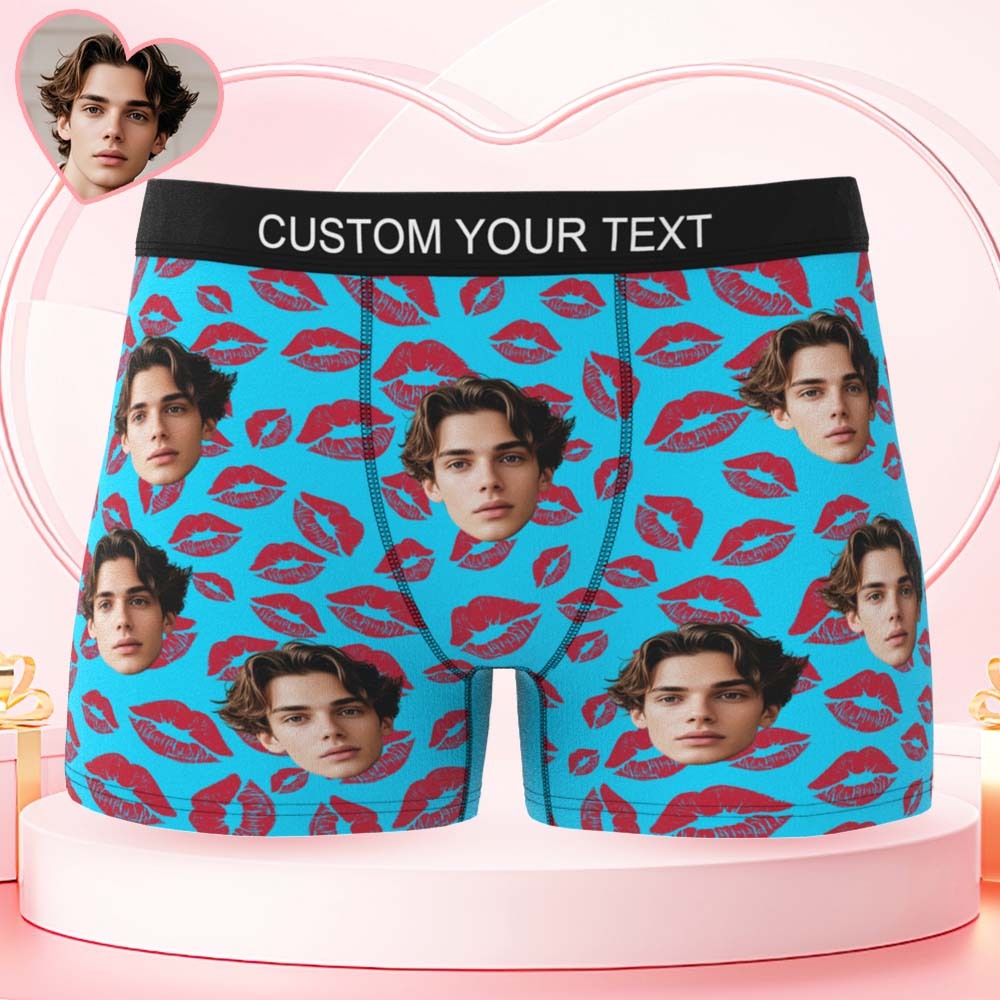 Custom Mens Kisses All Over Boxer Personalized Belt Color Face Boxers Valentines Day Underwear - myfacesockseu