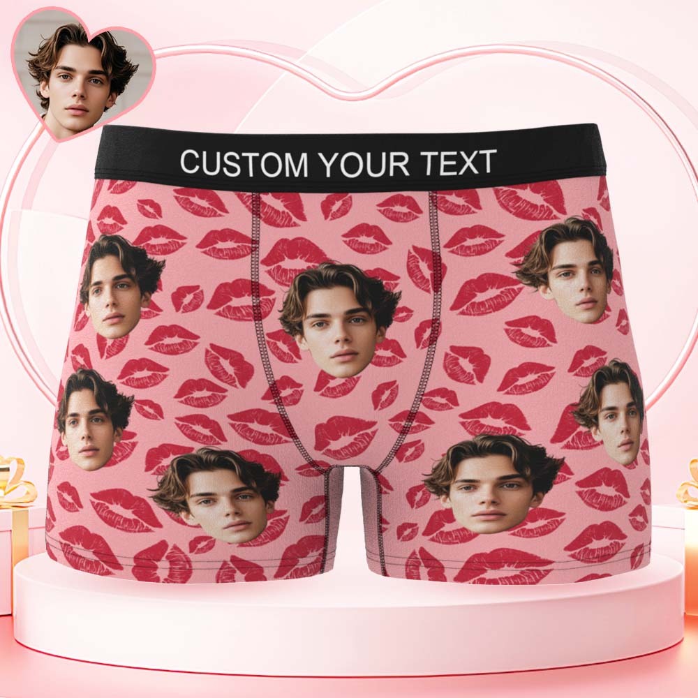 Custom Mens Kisses All Over Boxer Personalized Belt Color Face Boxers Valentines Day Underwear - myfacesockseu