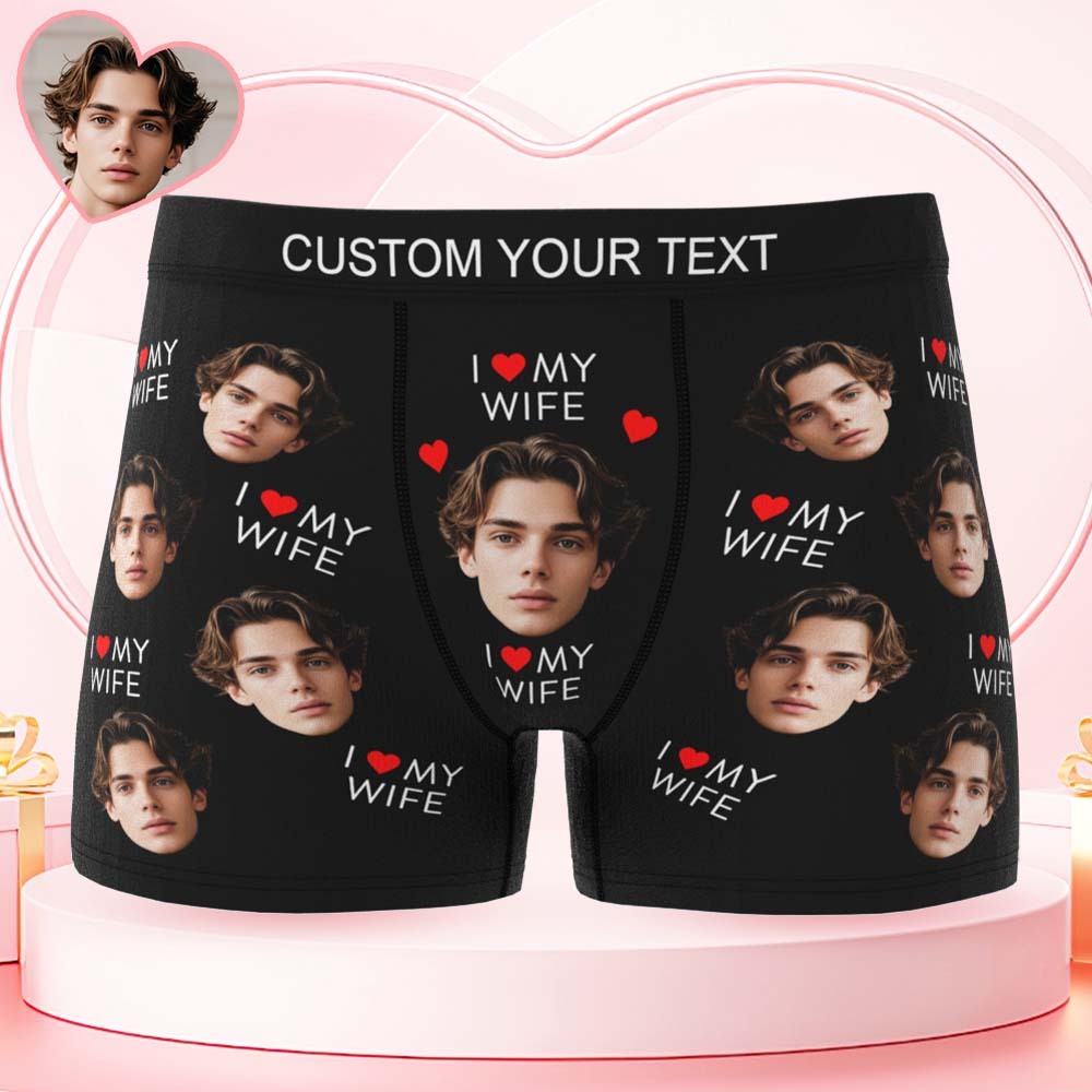 Custom Mens Face Boxer I Love My Wife Boxer Personalized Belt Color Face Boxers Valentines Day Underwear - myfacesockseu