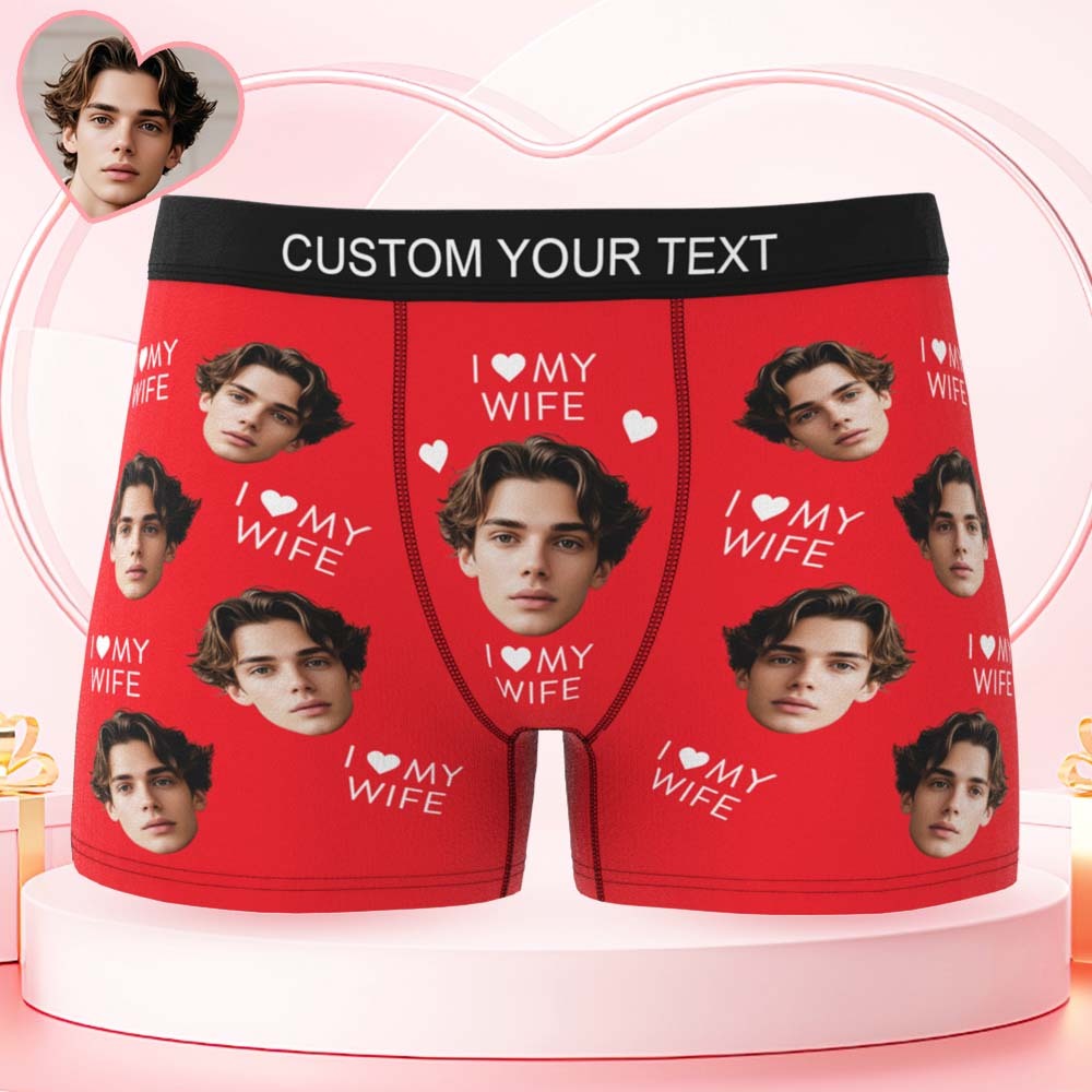Custom Mens Face Boxer I Love My Wife Boxer Personalized Belt Color Face Boxers Valentines Day Underwear - myfacesockseu