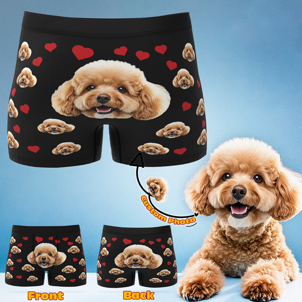Custom Boxers with Pet Photo Men Underwear with Pet Face Personalized Boxer Briefs with Tex Birthday Gift for Pet Dad Valentine's Day - myfacesockseu