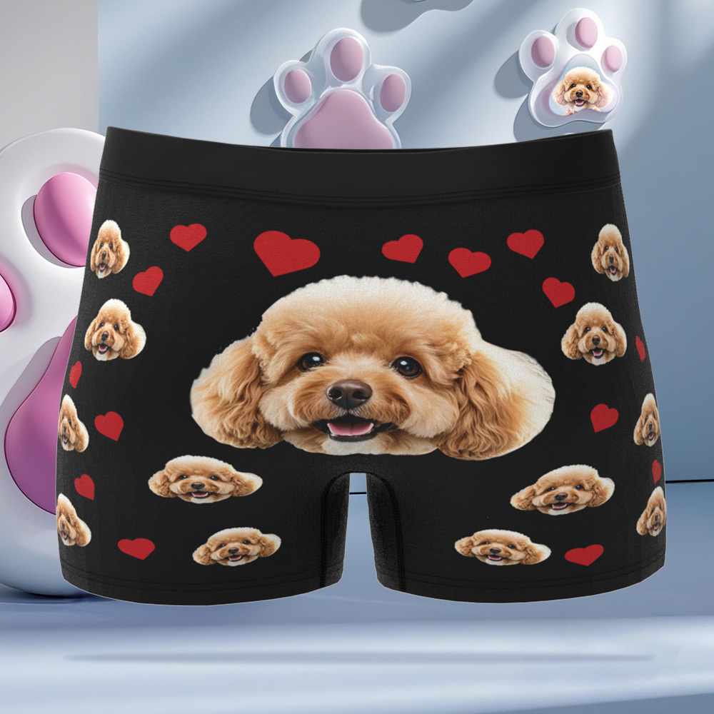 Custom Boxers with Pet Photo Men Underwear with Pet Face Personalized Boxer Briefs with Tex Birthday Gift for Pet Dad Valentine's Day - myfacesockseu