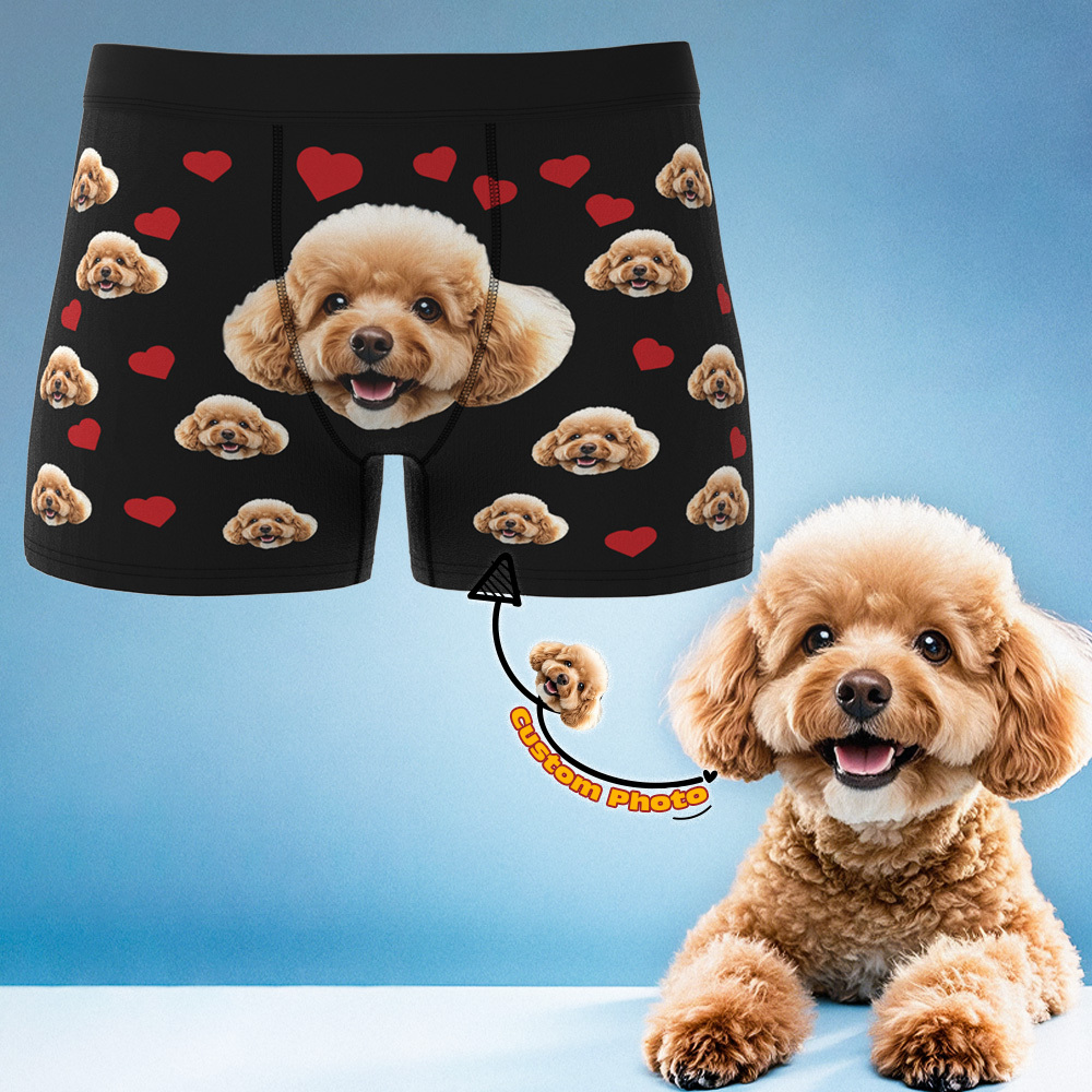 Custom Boxers with Pet Photo Men Underwear with Pet Face Personalized Boxer Briefs with Tex Birthday Gift for Pet Dad Valentine's Day - myfacesockseu