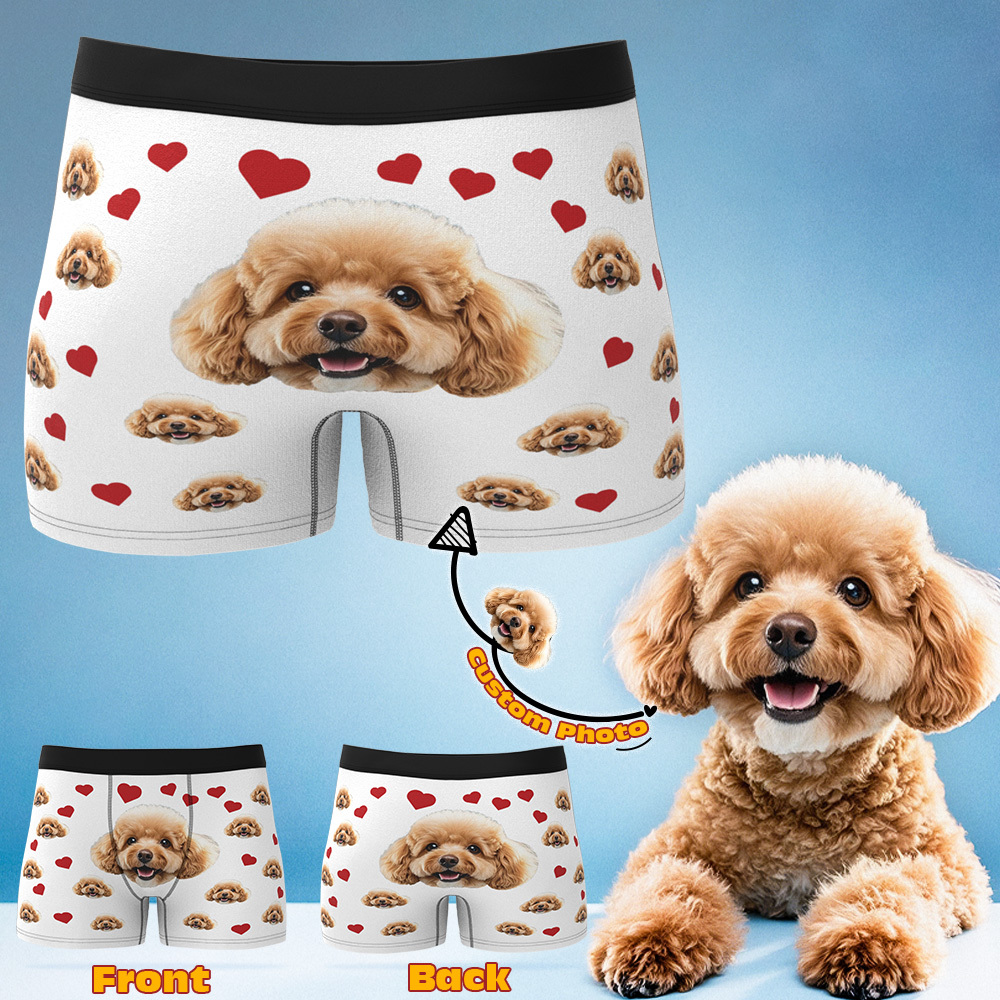 Custom Boxers with Pet Photo Men Underwear with Pet Face Personalized Boxer Briefs with Tex Birthday Gift for Pet Dad Valentine's Day - myfacesockseu