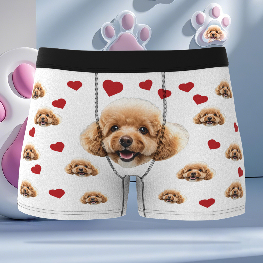 Custom Boxers with Pet Photo Men Underwear with Pet Face Personalized Boxer Briefs with Tex Birthday Gift for Pet Dad Valentine's Day - myfacesockseu