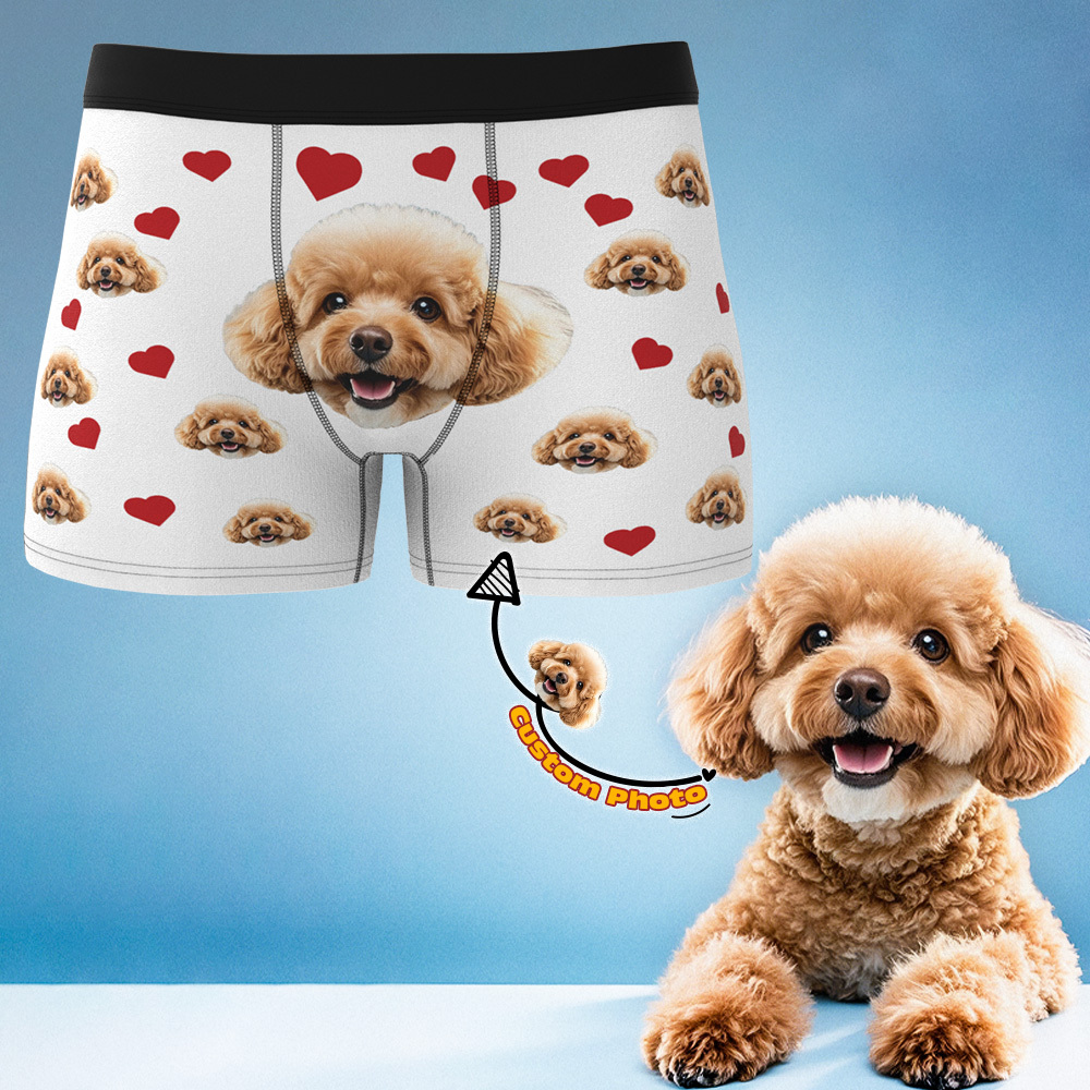 Custom Boxers with Pet Photo Men Underwear with Pet Face Personalized Boxer Briefs with Tex Birthday Gift for Pet Dad Valentine's Day - myfacesockseu