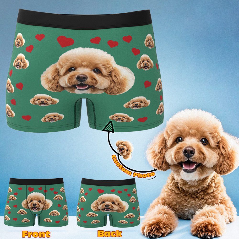 Custom Boxers with Pet Photo Men Underwear with Pet Face Personalized Boxer Briefs with Tex Birthday Gift for Pet Dad Valentine's Day - myfacesockseu