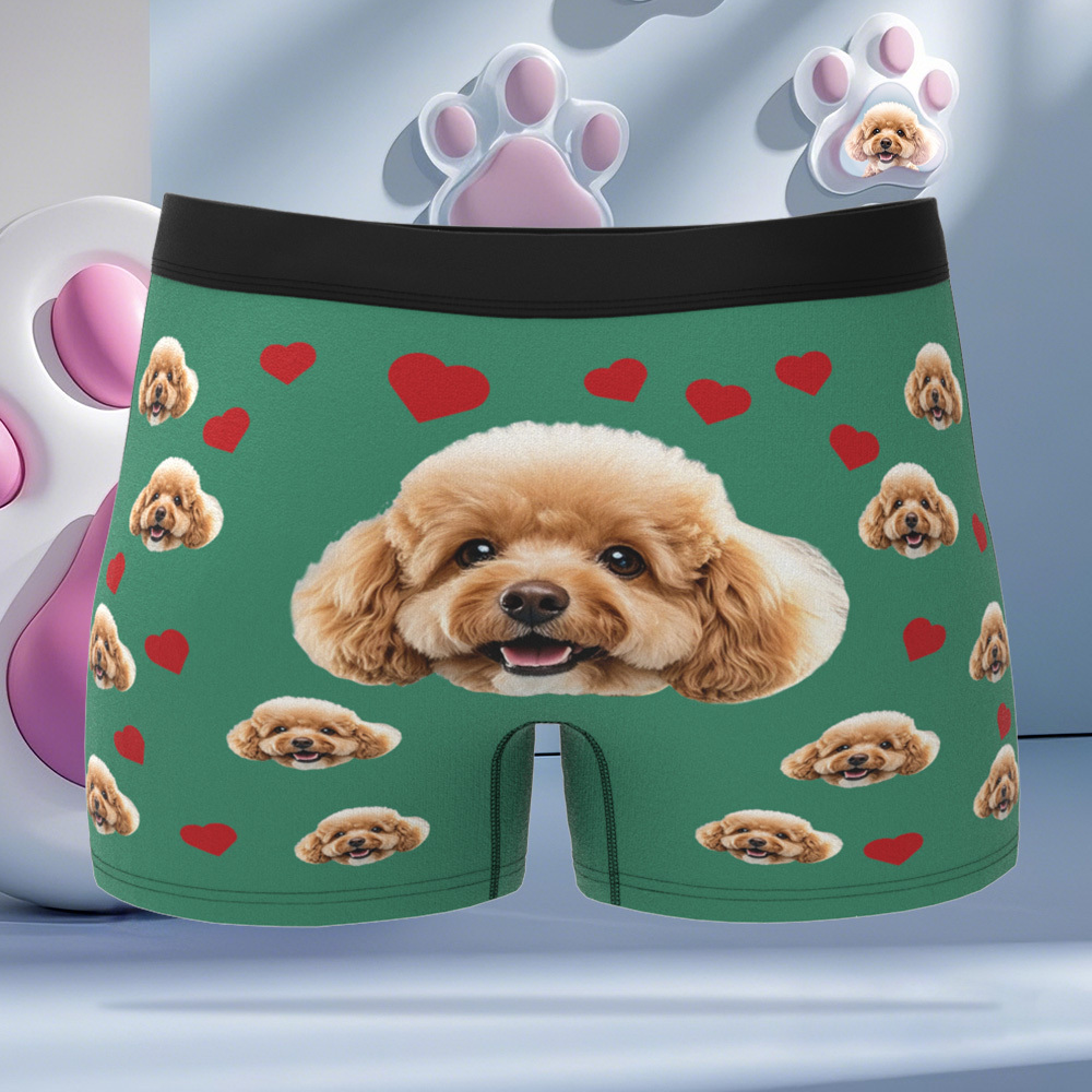 Custom Boxers with Pet Photo Men Underwear with Pet Face Personalized Boxer Briefs with Tex Birthday Gift for Pet Dad Valentine's Day - myfacesockseu