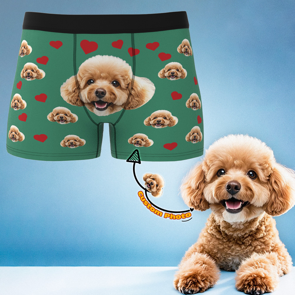 Custom Boxers with Pet Photo Men Underwear with Pet Face Personalized Boxer Briefs with Tex Birthday Gift for Pet Dad Valentine's Day - myfacesockseu