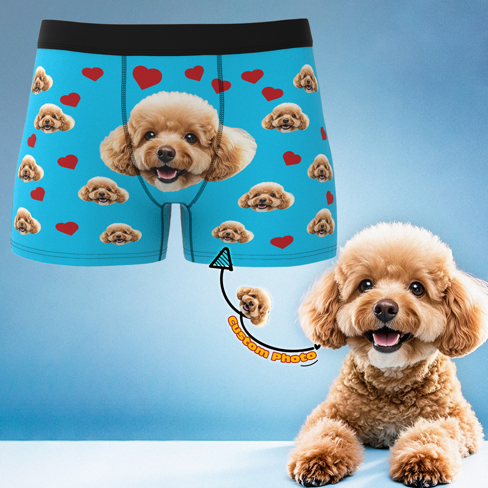 Custom Boxers with Pet Photo Men Underwear with Pet Face Personalized Boxer Briefs with Tex Birthday Gift for Pet Dad Valentine's Day - myfacesockseu