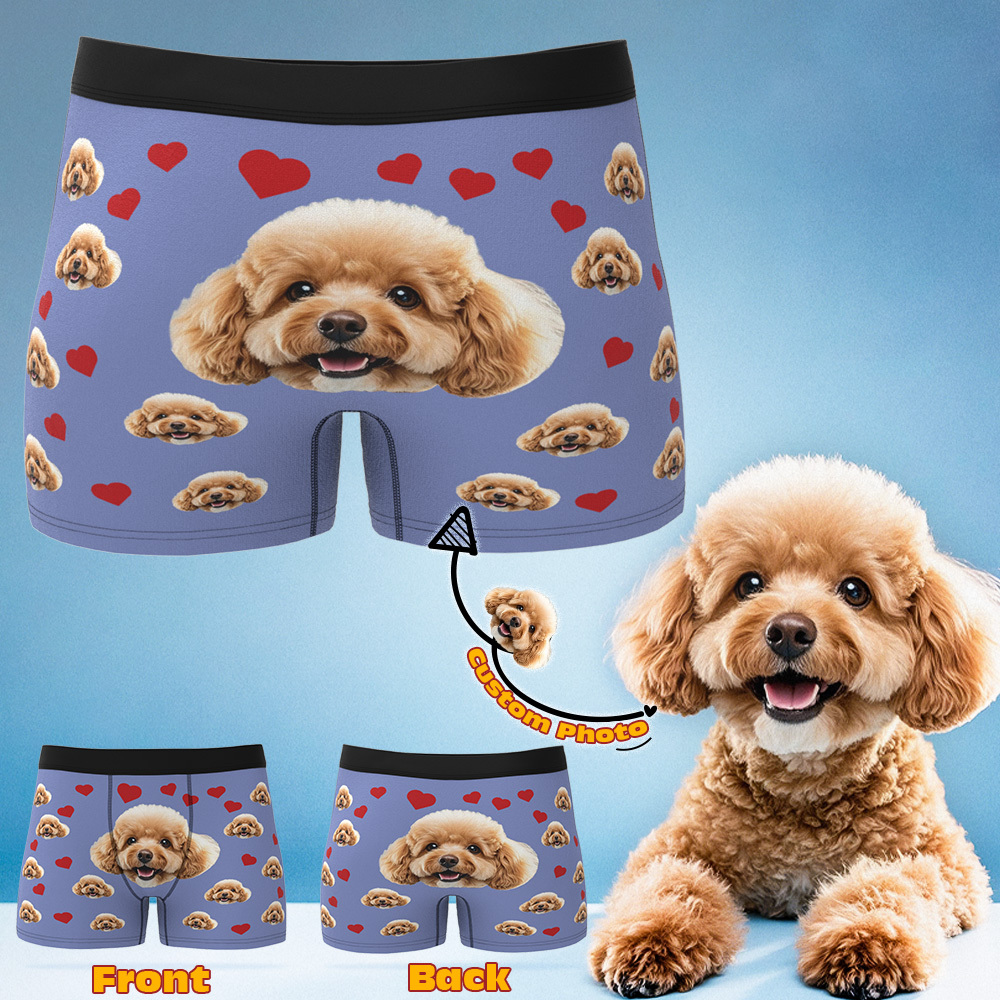 Custom Boxers with Pet Photo Men Underwear with Pet Face Personalized Boxer Briefs with Tex Birthday Gift for Pet Dad Valentine's Day - myfacesockseu