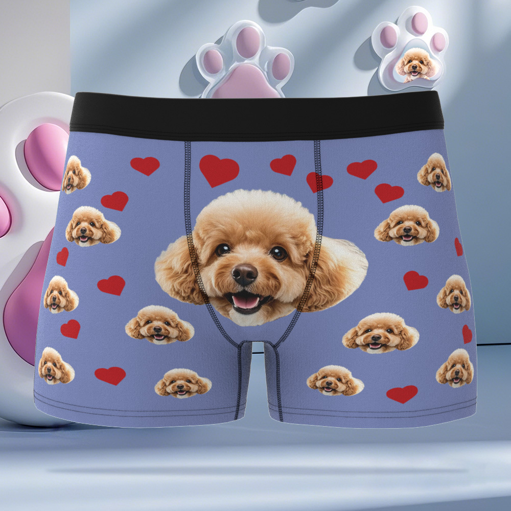 Custom Boxers with Pet Photo Men Underwear with Pet Face Personalized Boxer Briefs with Tex Birthday Gift for Pet Dad Valentine's Day - myfacesockseu