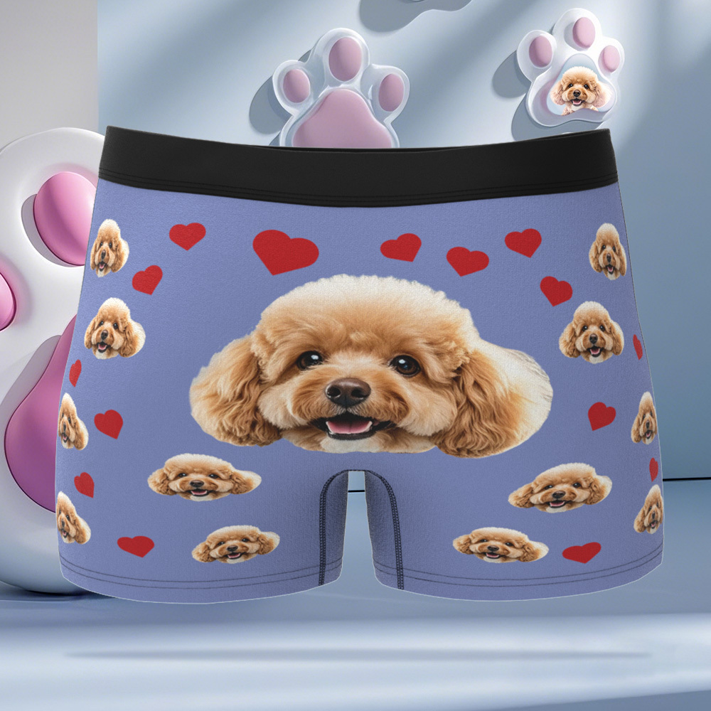 Custom Boxers with Pet Photo Men Underwear with Pet Face Personalized Boxer Briefs with Tex Birthday Gift for Pet Dad Valentine's Day - myfacesockseu