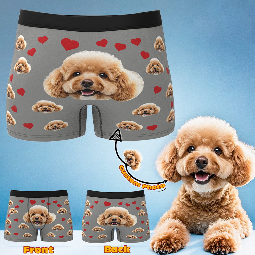 Custom Boxers with Pet Photo Men Underwear with Pet Face Personalized Boxer Briefs with Tex Birthday Gift for Pet Dad Valentine's Day - myfacesockseu