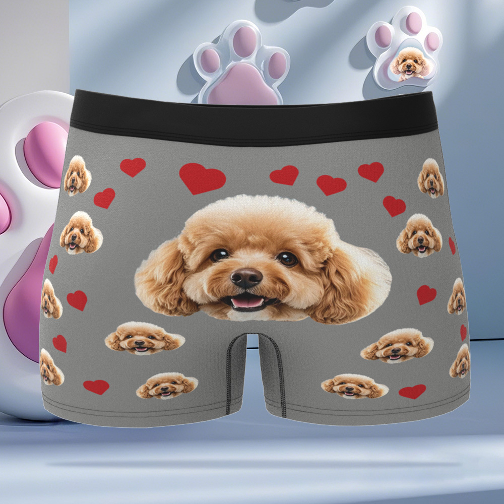 Custom Boxers with Pet Photo Men Underwear with Pet Face Personalized Boxer Briefs with Tex Birthday Gift for Pet Dad Valentine's Day - myfacesockseu
