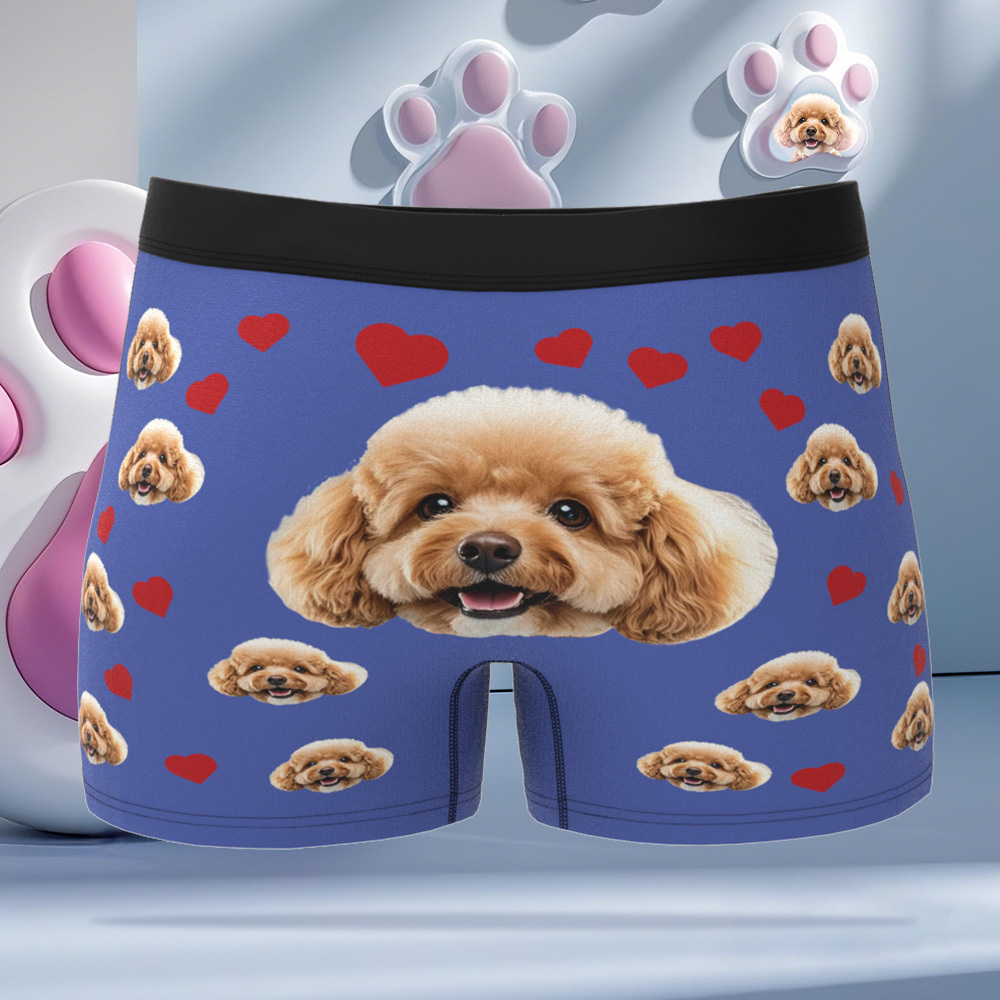 Custom Boxers with Pet Photo Men Underwear with Pet Face Personalized Boxer Briefs with Tex Birthday Gift for Pet Dad Valentine's Day - myfacesockseu
