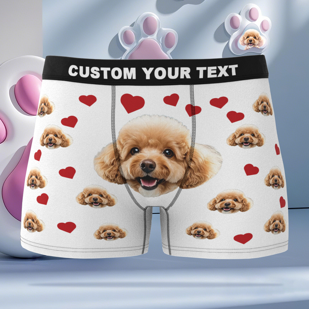 Custom Boxers with Pet Photo Men Underwear with Pet Face Personalized Boxer Briefs with Tex Birthday Gift for Pet Dad Valentine's Day - myfacesockseu