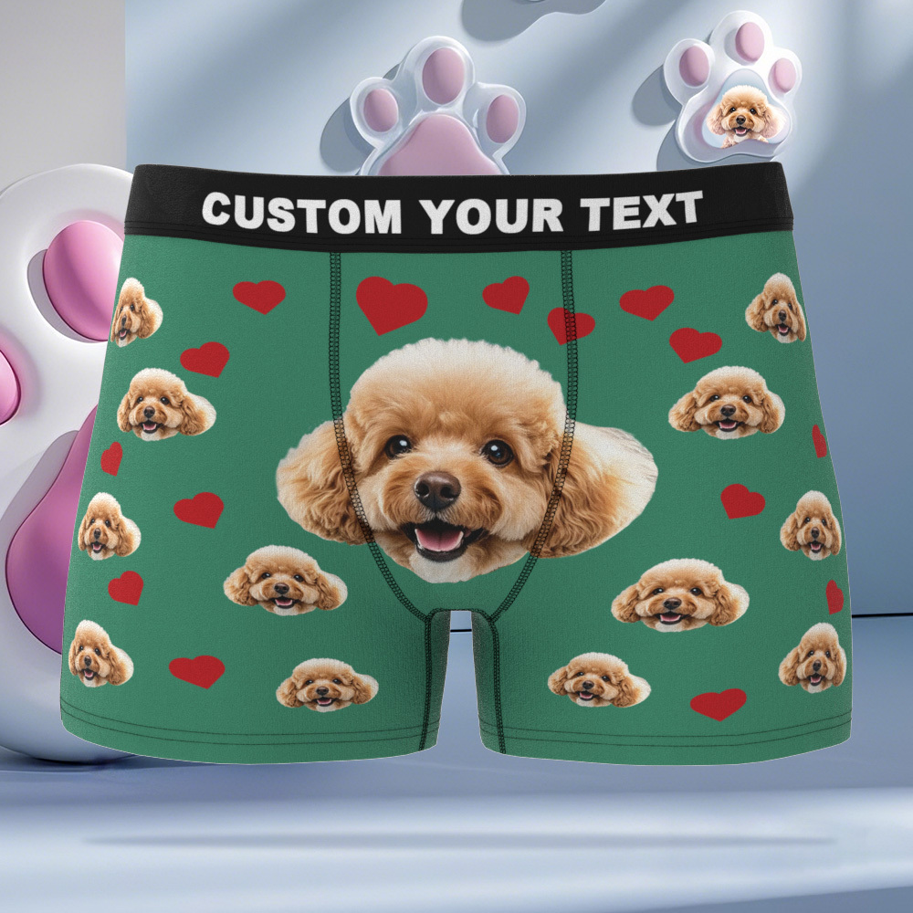 Custom Boxers with Pet Photo Men Underwear with Pet Face Personalized Boxer Briefs with Tex Birthday Gift for Pet Dad Valentine's Day - myfacesockseu