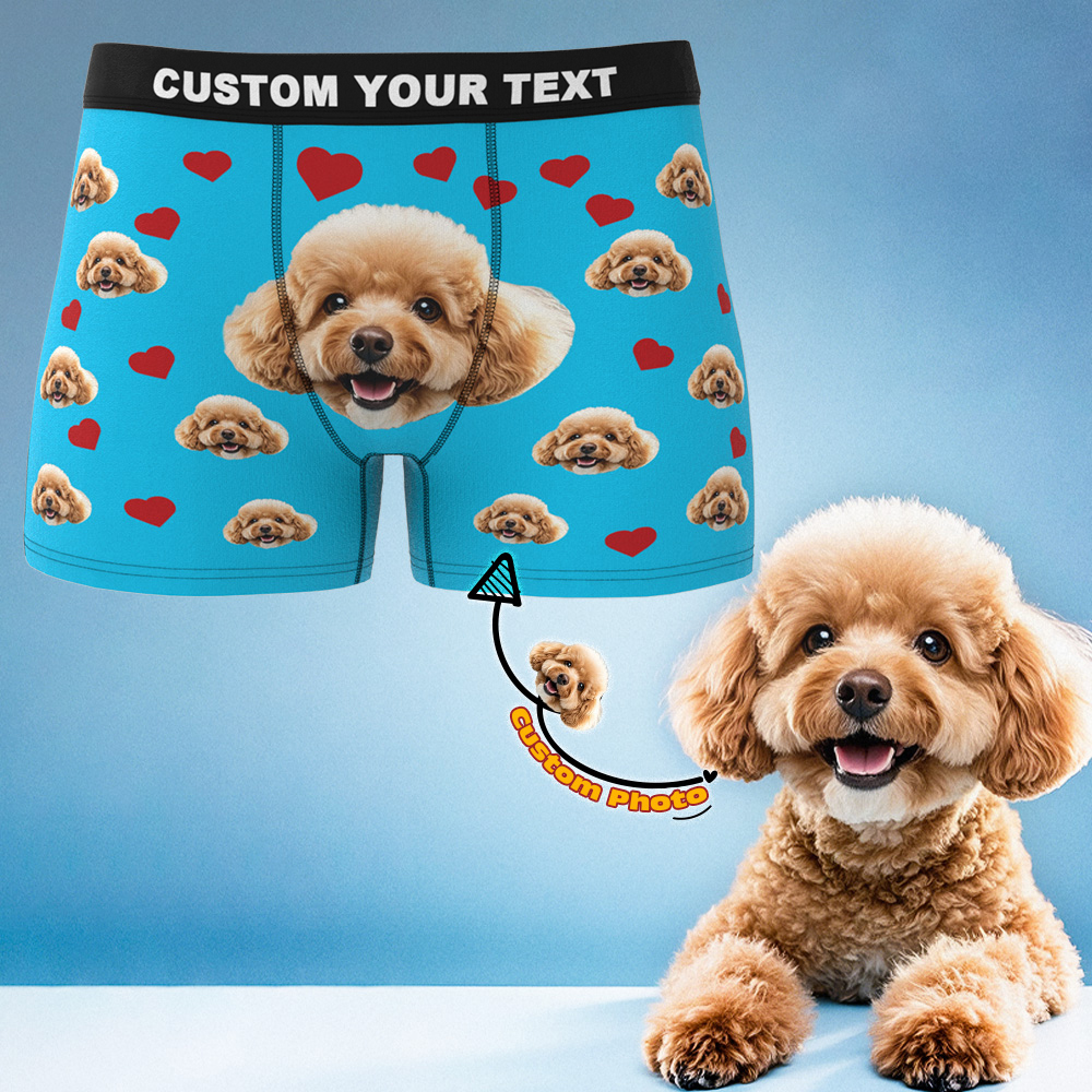 Custom Boxers with Pet Photo Men Underwear with Pet Face Personalized Boxer Briefs with Tex Birthday Gift for Pet Dad Valentine's Day - myfacesockseu