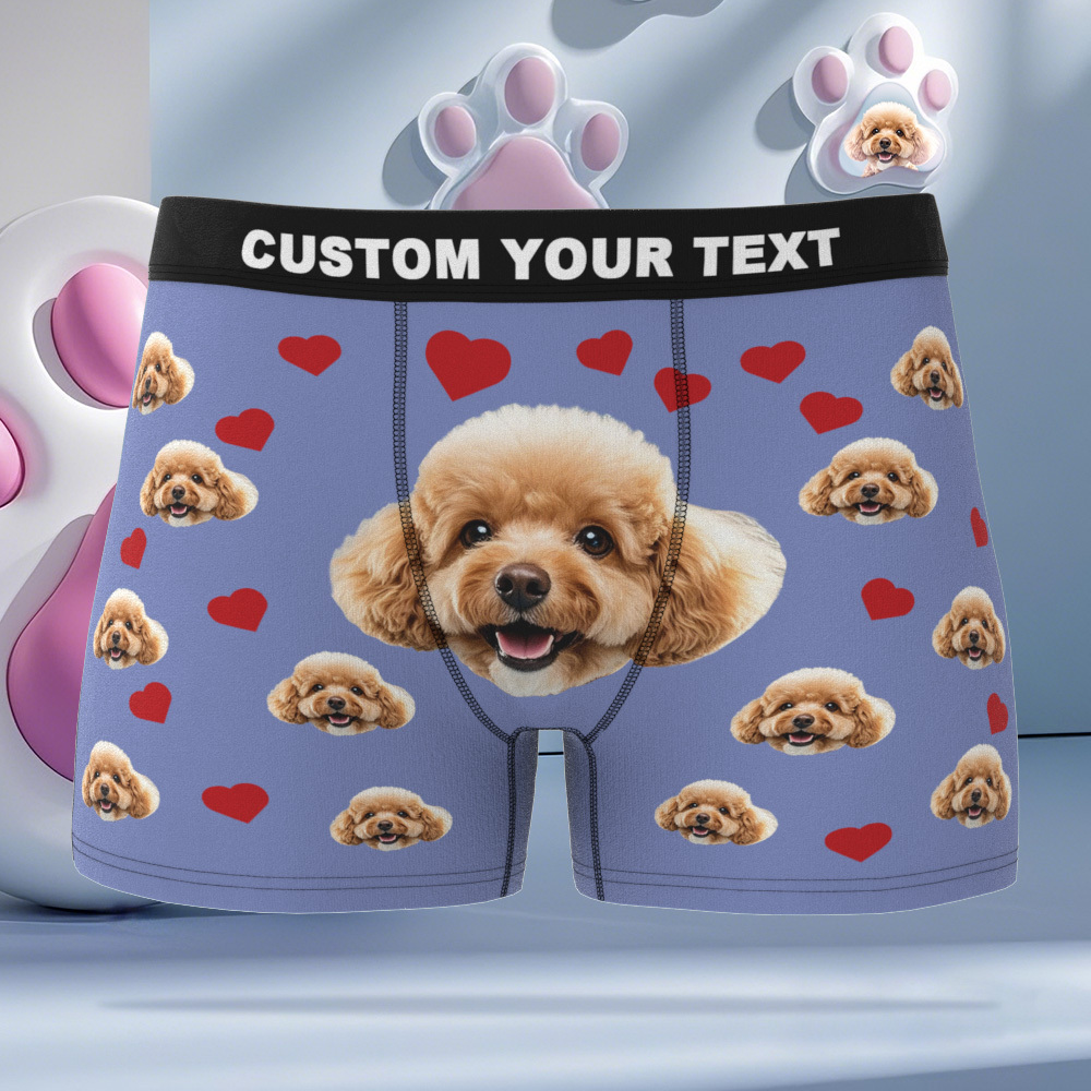 Custom Boxers with Pet Photo Men Underwear with Pet Face Personalized Boxer Briefs with Tex Birthday Gift for Pet Dad Valentine's Day - myfacesockseu