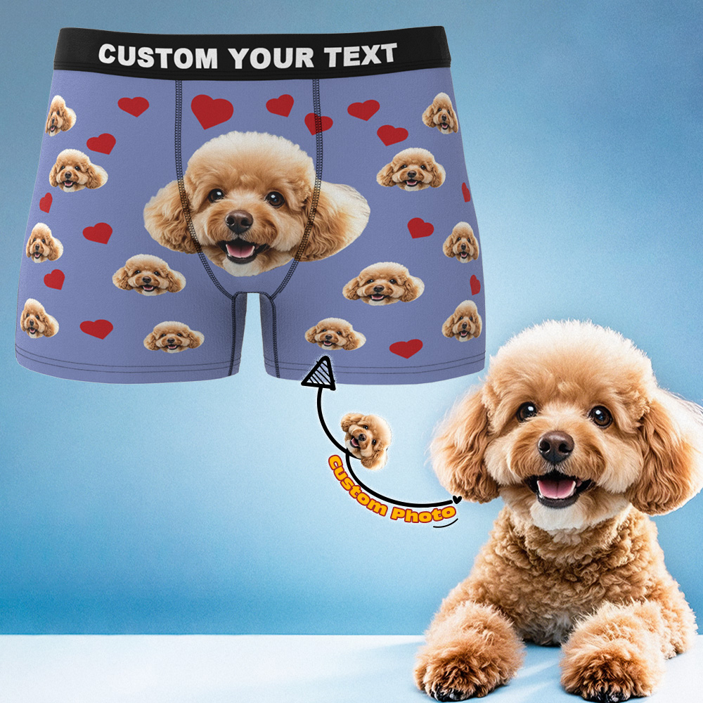 Custom Boxers with Pet Photo Men Underwear with Pet Face Personalized Boxer Briefs with Tex Birthday Gift for Pet Dad Valentine's Day - myfacesockseu