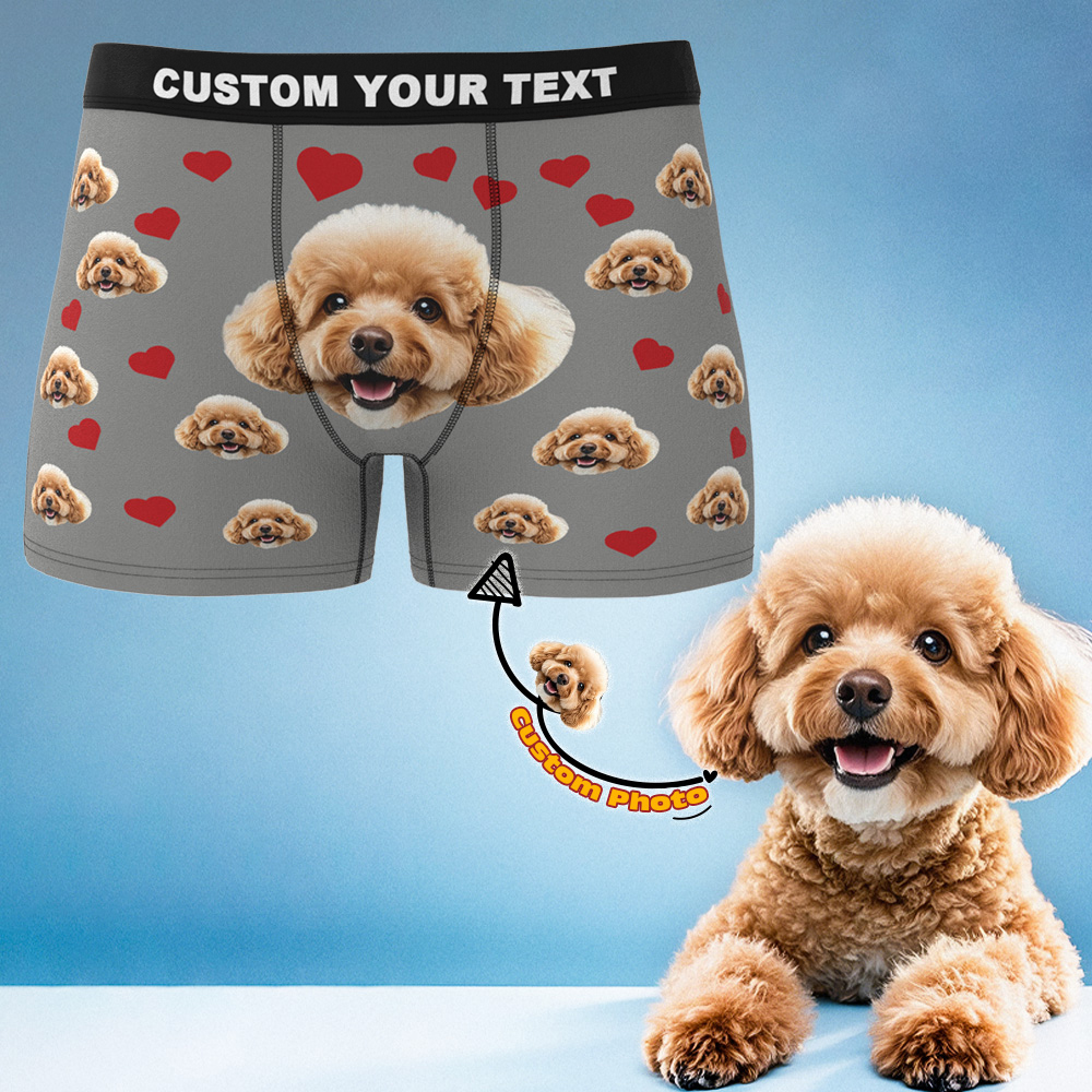 Custom Boxers with Pet Photo Men Underwear with Pet Face Personalized Boxer Briefs with Tex Birthday Gift for Pet Dad Valentine's Day - myfacesockseu
