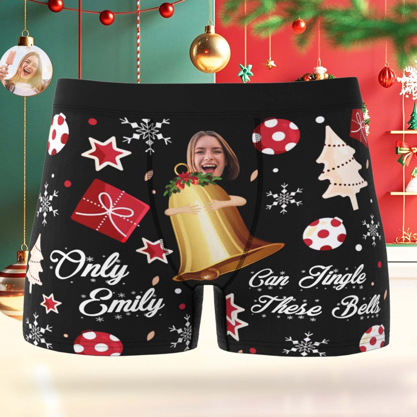 Custom Face Boxer Men Underwear Santa Gift Only Emily Can Jingle These Bells Personalized Photo Funny Men Boxer - myfacesockseu