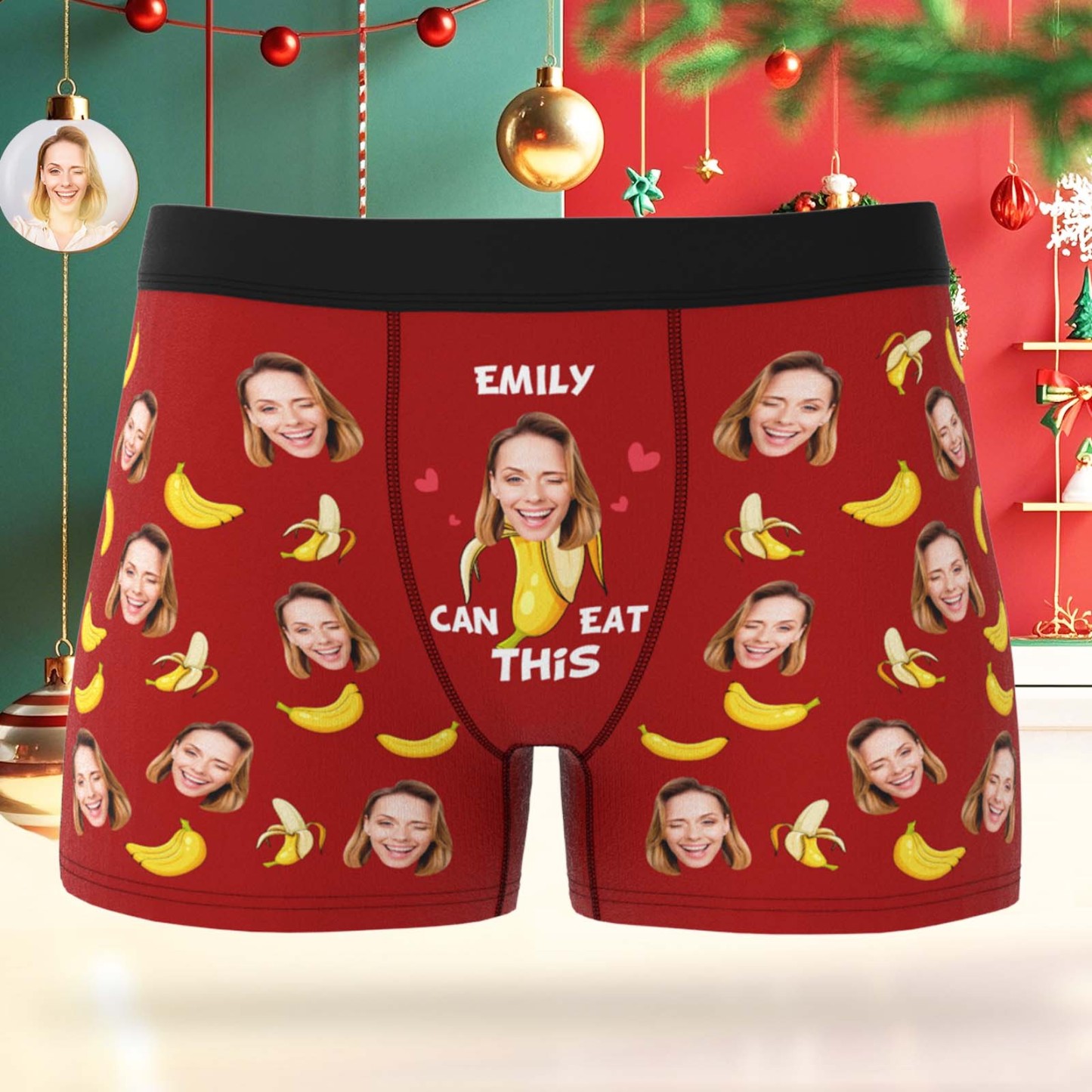 Custom Face Boxer Men Underwear Santa Gift Emily Can Eat These Bananas Personalized Photo Funny Christmas Men Boxer Gift - myfacesockseu