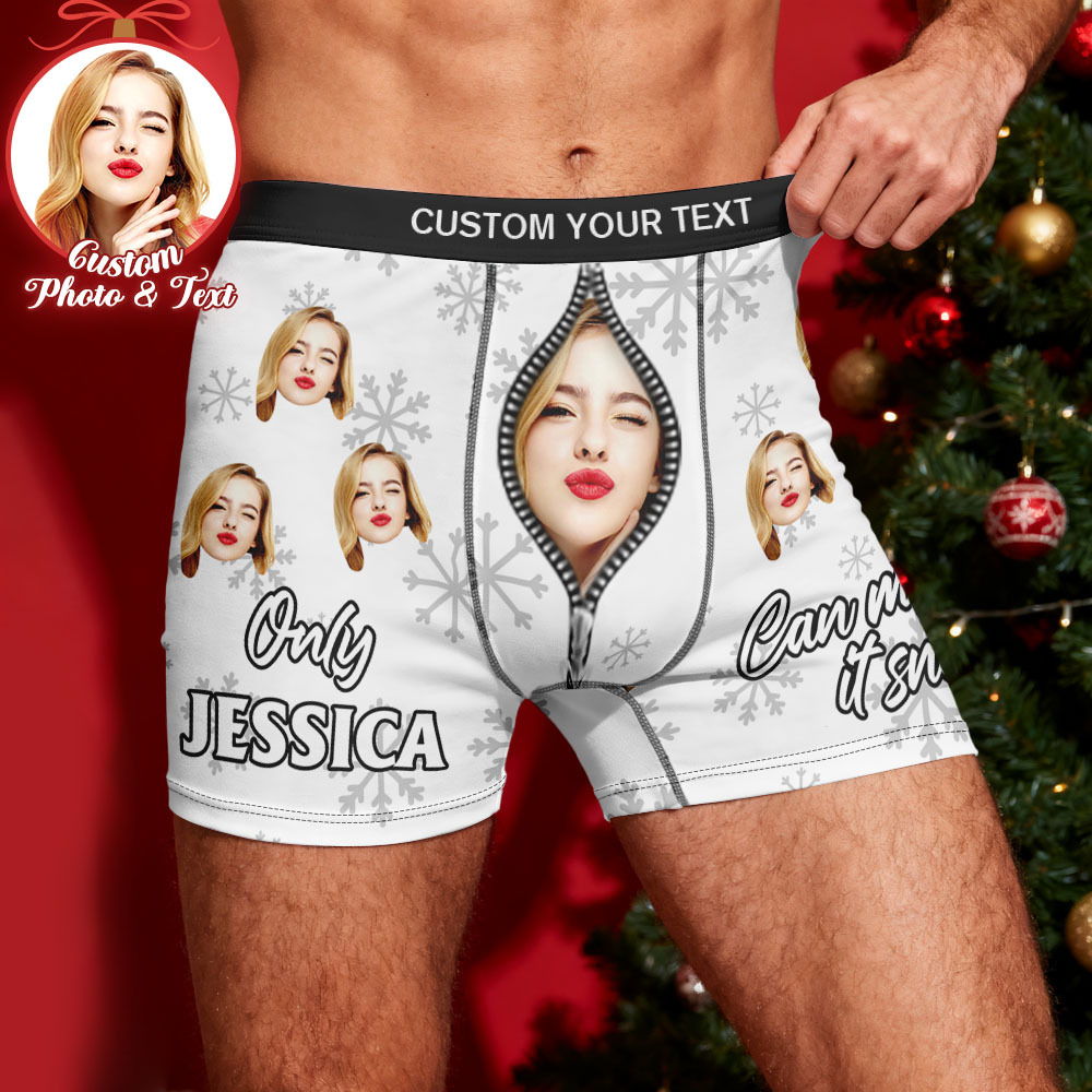 Custom Face Men's Boxer Underwear Only You Can Make it Snow Funny Boxer Gift Personalized Photo Name Men's Boxer Briefs Christmas Gift - myfacesockseu