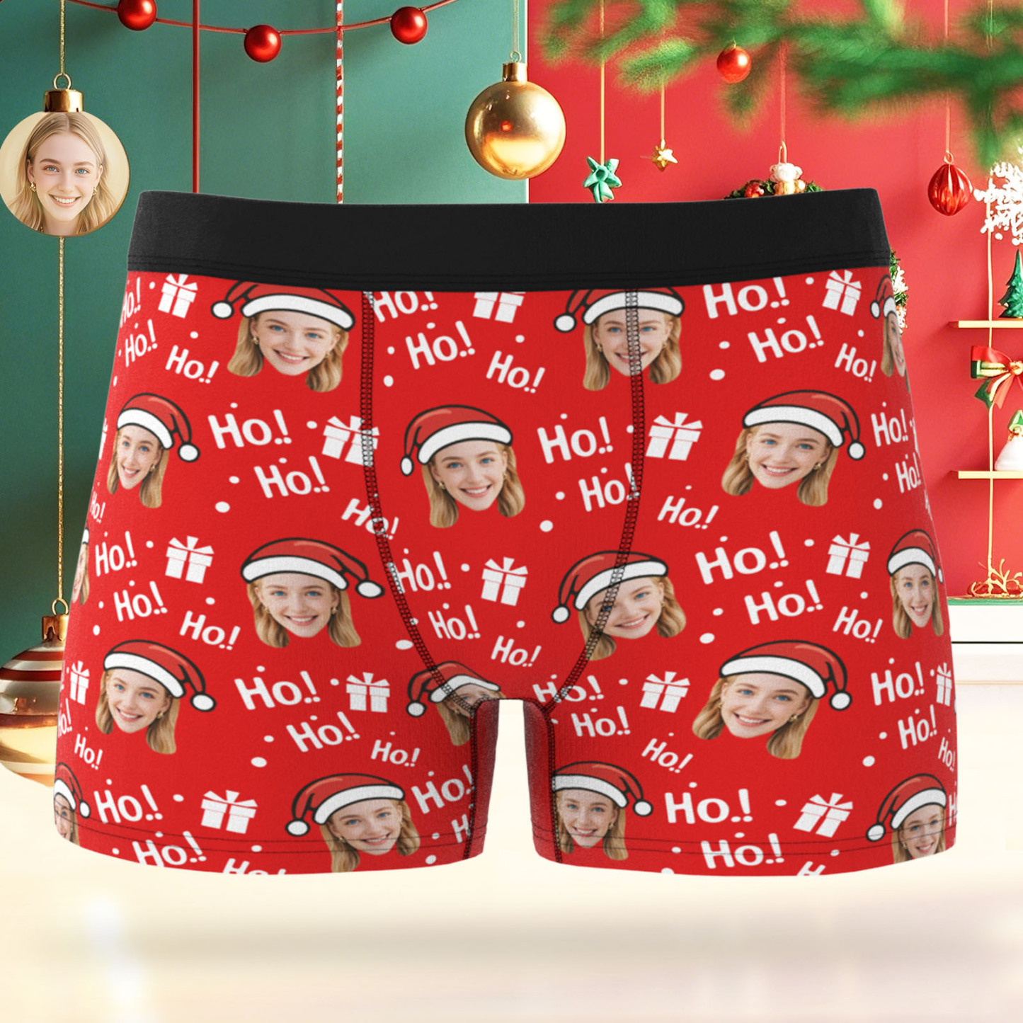 Custom Face Men's Boxer Underwear Santa Gift HoHo Christmas Gift Box Underwear Personalized Photo Funny Men's Boxer Briefs Christmas Valentine Christmas Gift - myfacesockseu