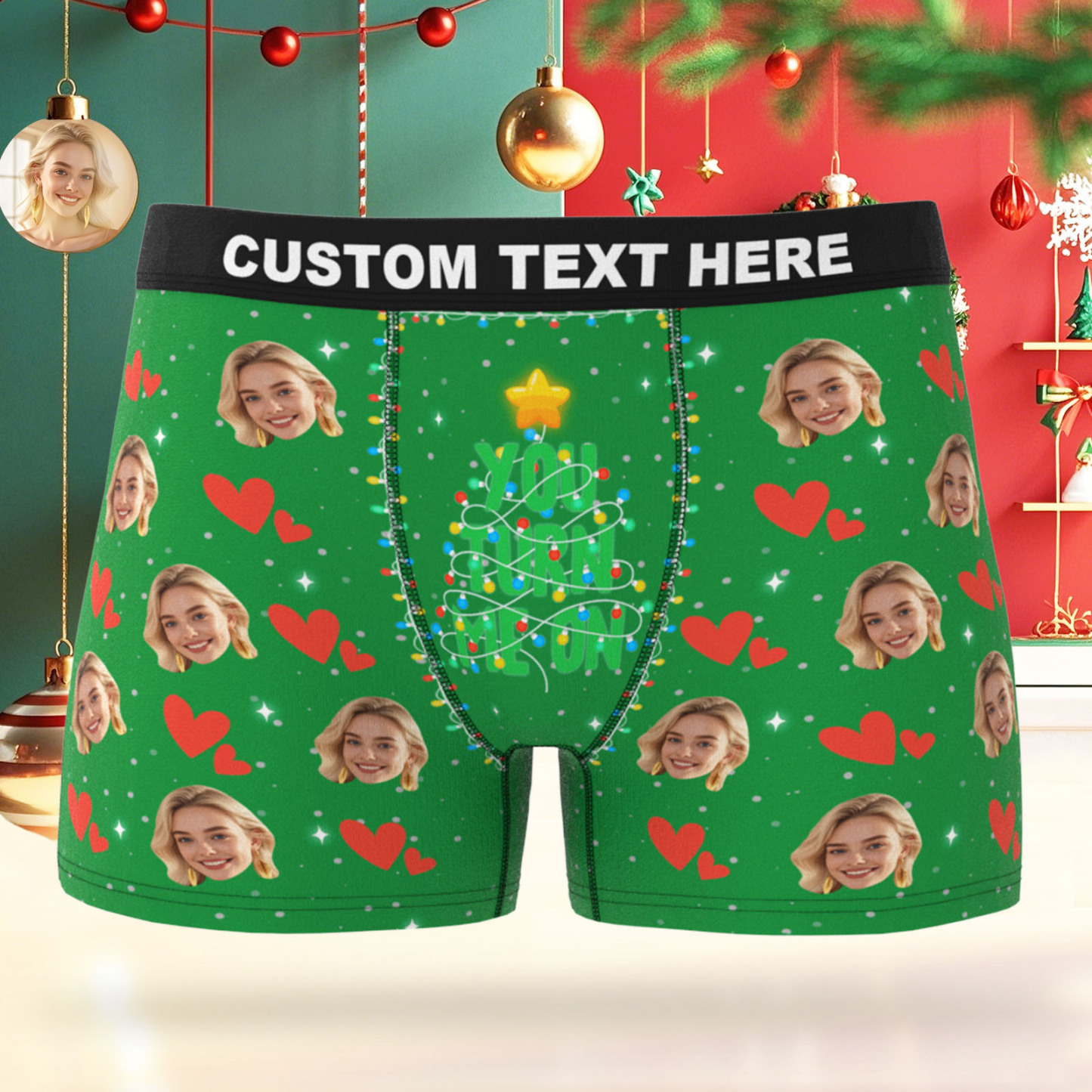 Custom Face Men's Boxer Underwear Santa Gift You Turn Me On Personalized Photo Funny Men's Boxer Briefs Christmas Valentine Christmas Gift - myfacesockseu
