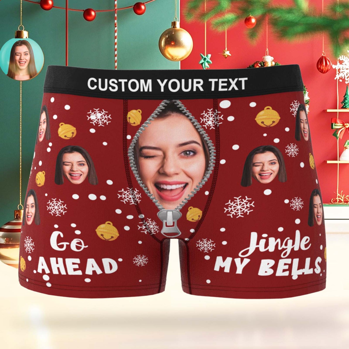 Custom Face Men's Boxer Underwear Snowflake Santa Claus Personalized Photo Funny Men's Boxer Briefs Christmas Gift - myfacesockseu