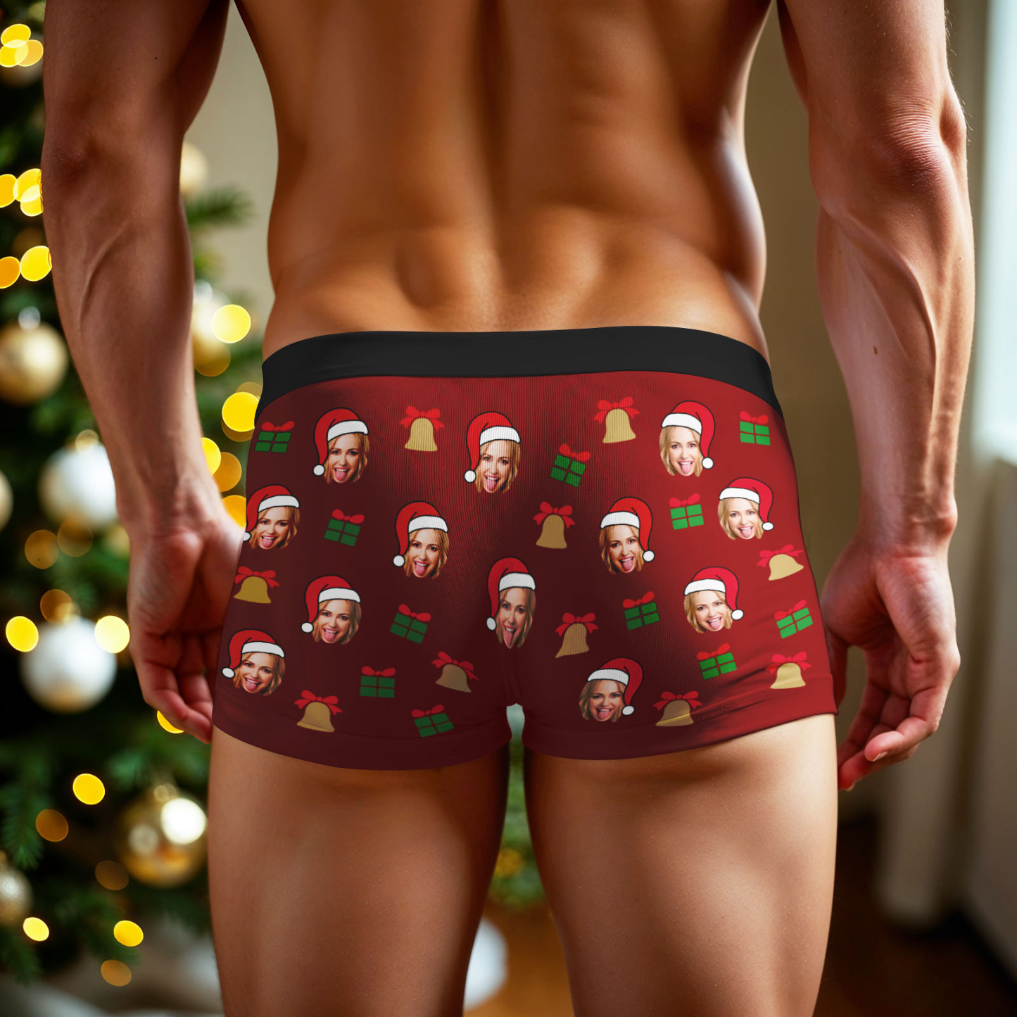 Custom Face Men's Boxer Underwear Snowflake Santa Claus Personalized Photo Funny Men's Boxer Briefs Christmas Gift - myfacesockseu