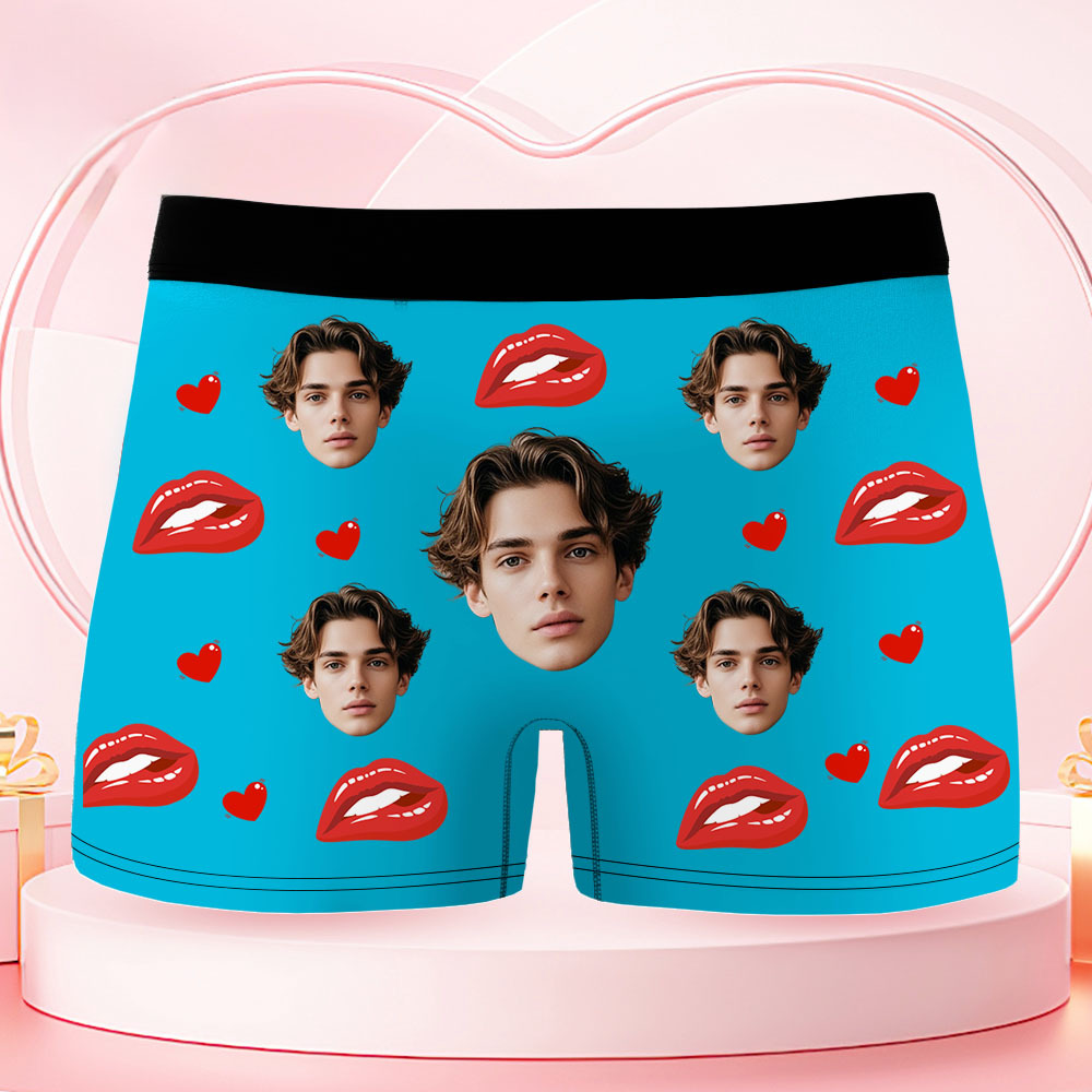 Custom Face Men's Boxer Underwear CAUTION CHOKING HAZARD Red Lip Boxer Gift Personalized Photo Funny Men's Boxer Briefs - myfacesockseu
