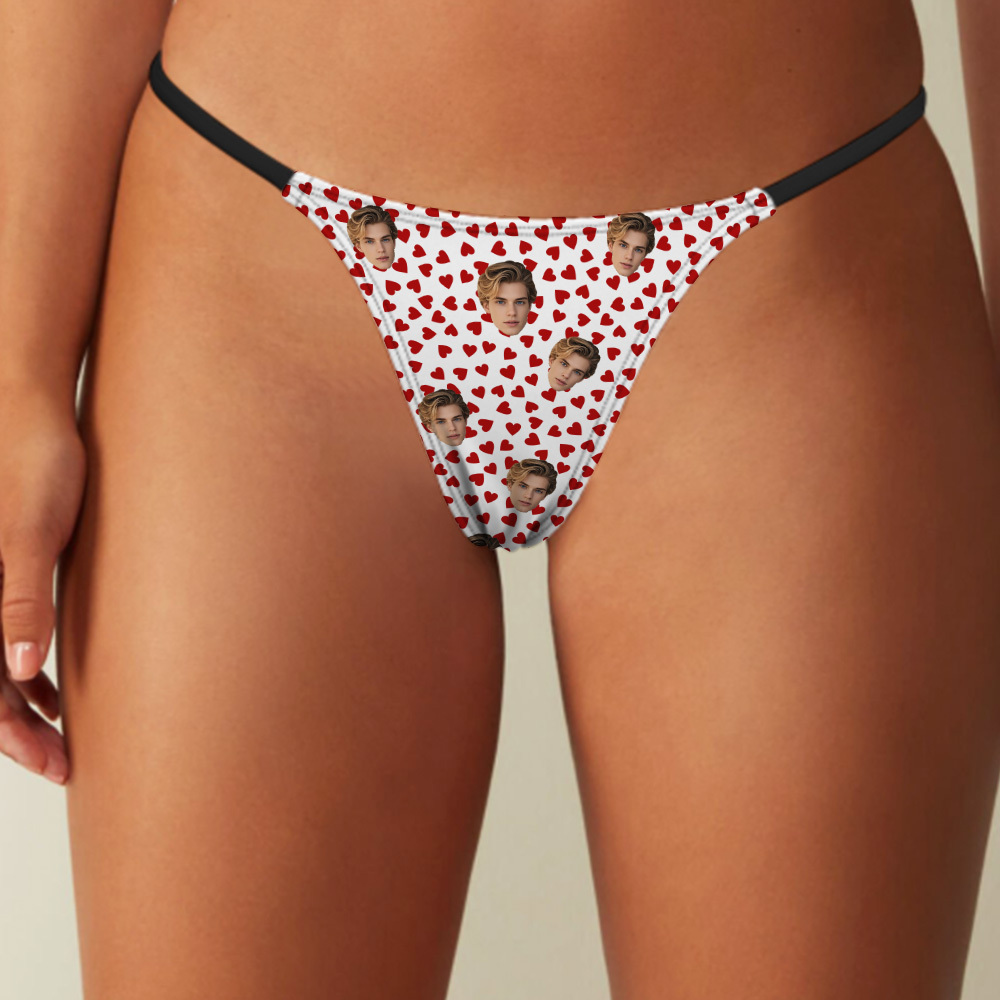 Custom Thongs Face Photo Panties Cute Heart Underwear Briefs Valentine Gift For Her - myfacesockseu