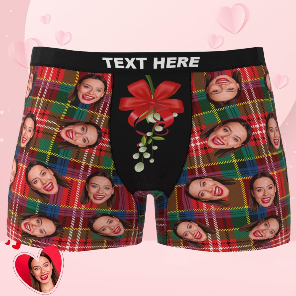 Valentine's Day Gift Custom Face Boxers add Picture Waistband Text Underwear Mistletoe and Rose