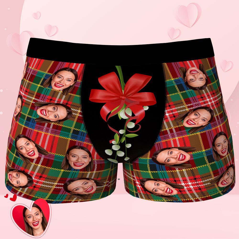 Valentine's Day Gift Custom Face Boxers add Picture Waistband Text Underwear Mistletoe and Rose