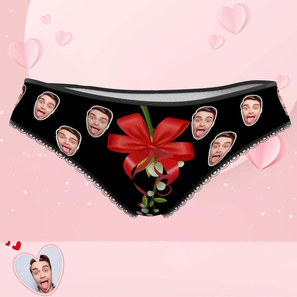 Valentine's Day Gift Custom Face Women's Panties Underwear Gifts For Girlfriend Mistletoe and Rose