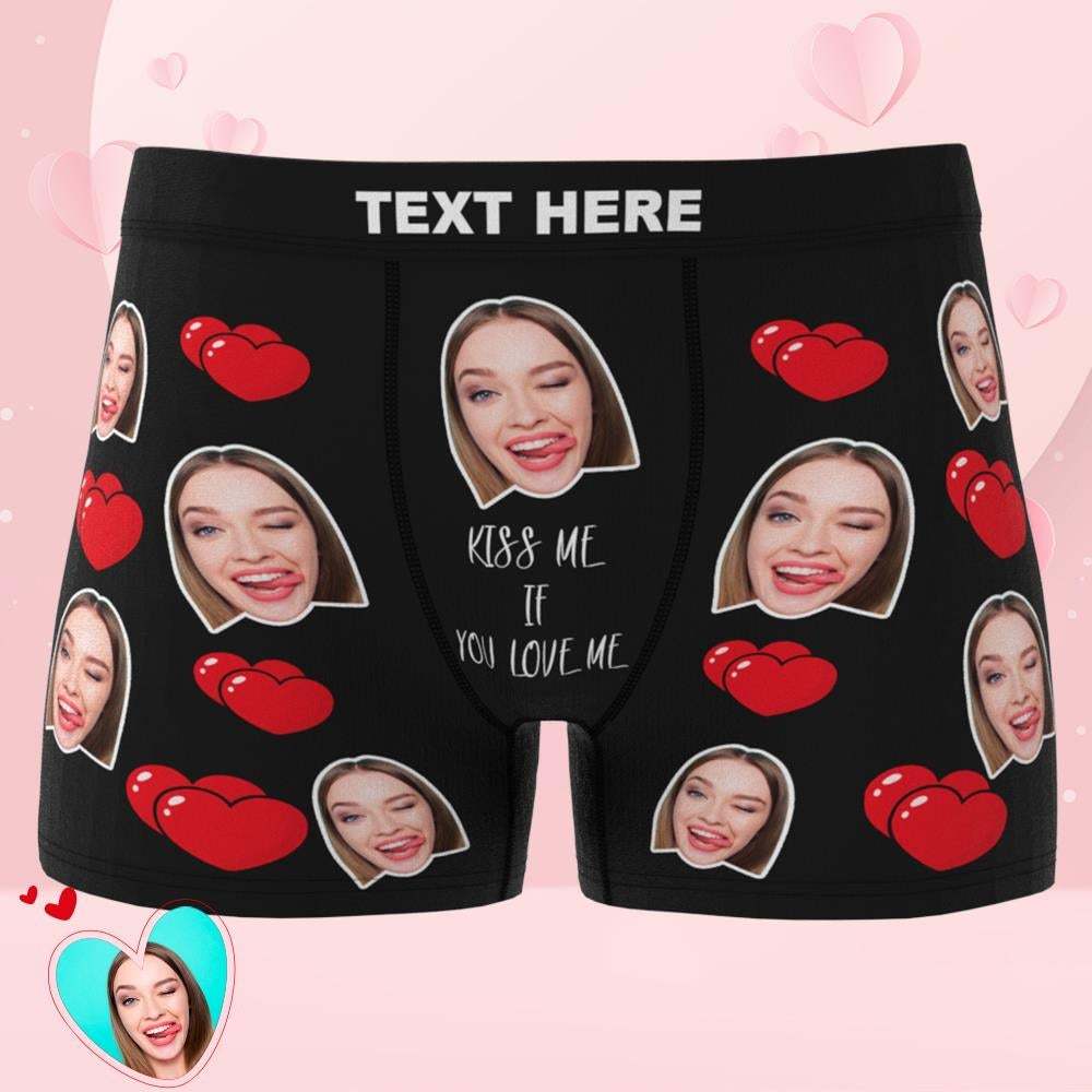 Valentine's Day Gift Custom Face Boxers add Picture Waistband Text Underwear Kiss Me if You Love Me