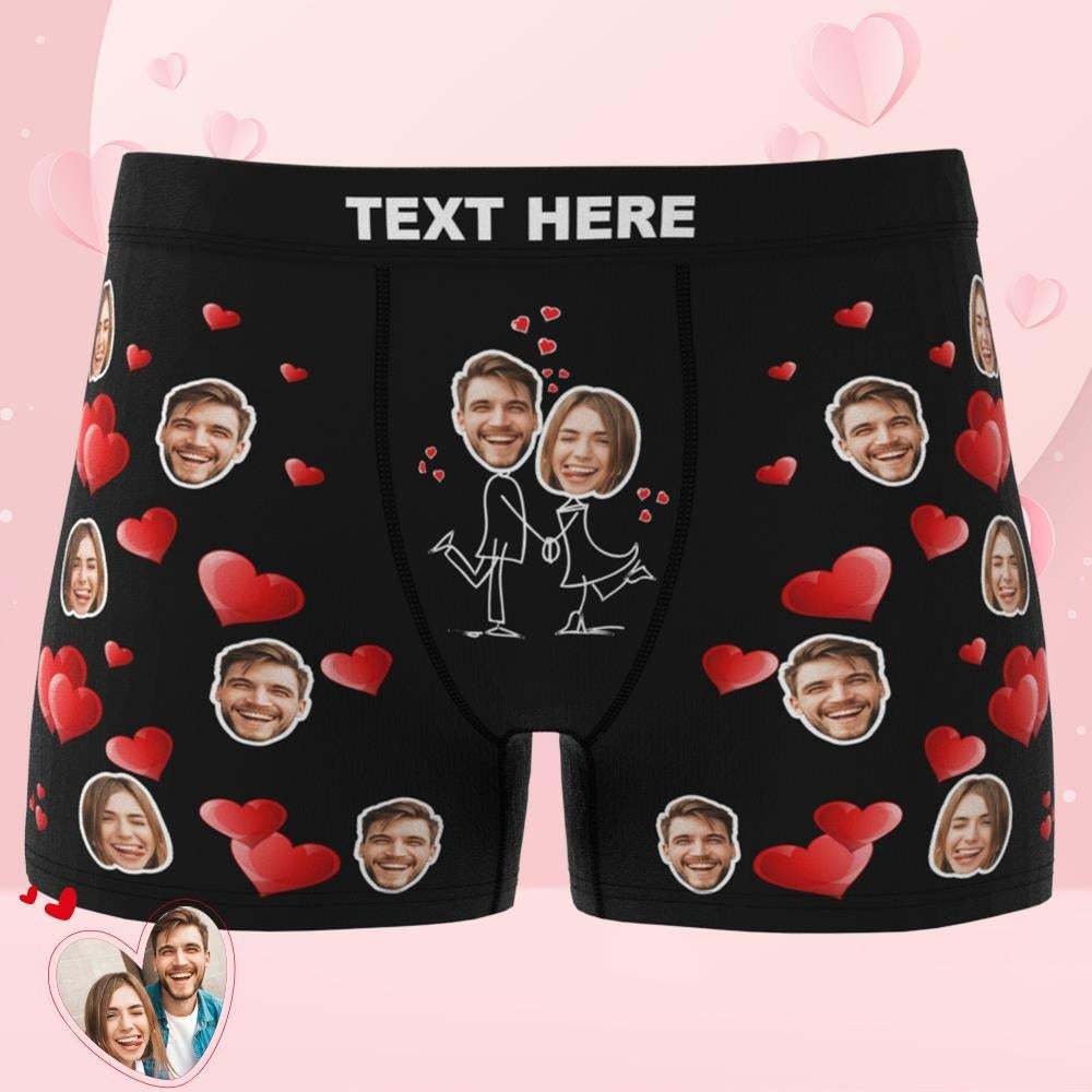 Valentine's Day Gift Custom Face Boxers add Picture Waistband Text Underwear Cute Couple