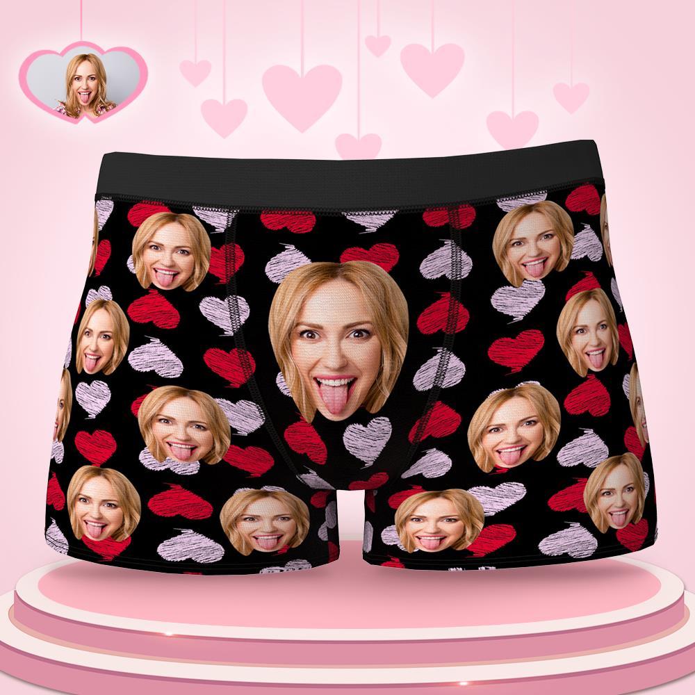 Custom Face Boxer Brief Red and Pink Hearts Gifts For Him Personalized LGBT Gifts - MyFaceSocksEU