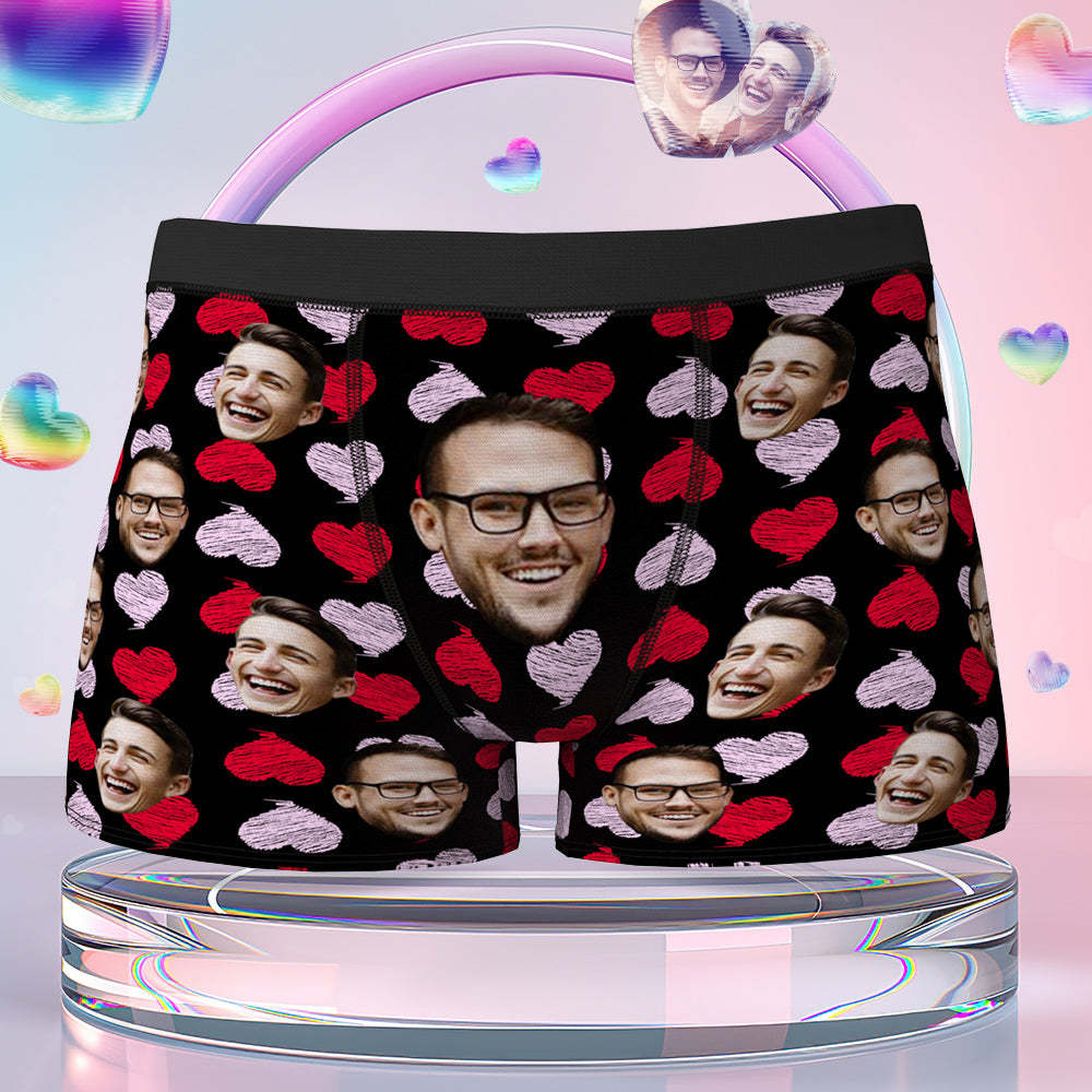 Custom Face Boxer Brief Red and Pink Hearts Gifts For Him Personalized LGBT Gifts - MyFaceSocksEU