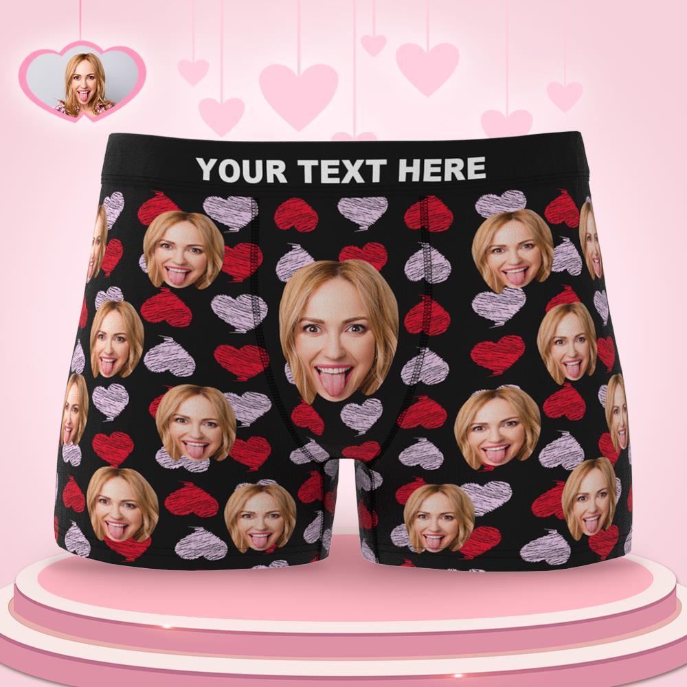 Custom Face Boxer Brief Red and Pink Hearts Gifts For Him Personalized LGBT Gifts - MyFaceSocksEU