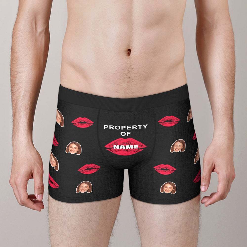 Custom Lip Print Property Of Name Boxers Brief Personalized Face Boxers Brief Personalized LGBT Gifts - MyFaceSocksEU