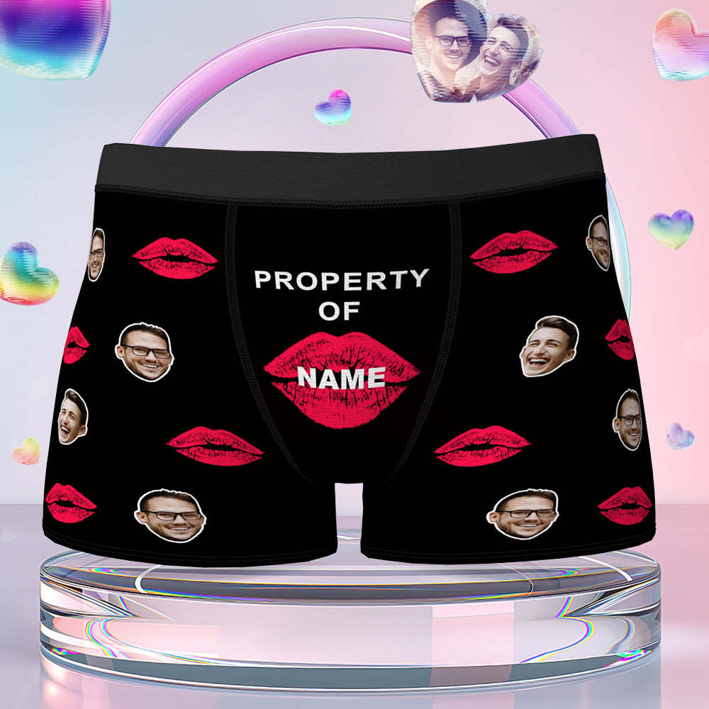 Custom Lip Print Property Of Name Boxers Brief Personalized Face Boxers Brief Personalized LGBT Gifts - MyFaceSocksEU