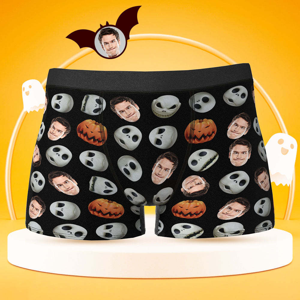 Custom Face Boxer Briefs Personalised Pumpkin Men's Boxer Shorts Halloween Gift - MyFaceSocksEU