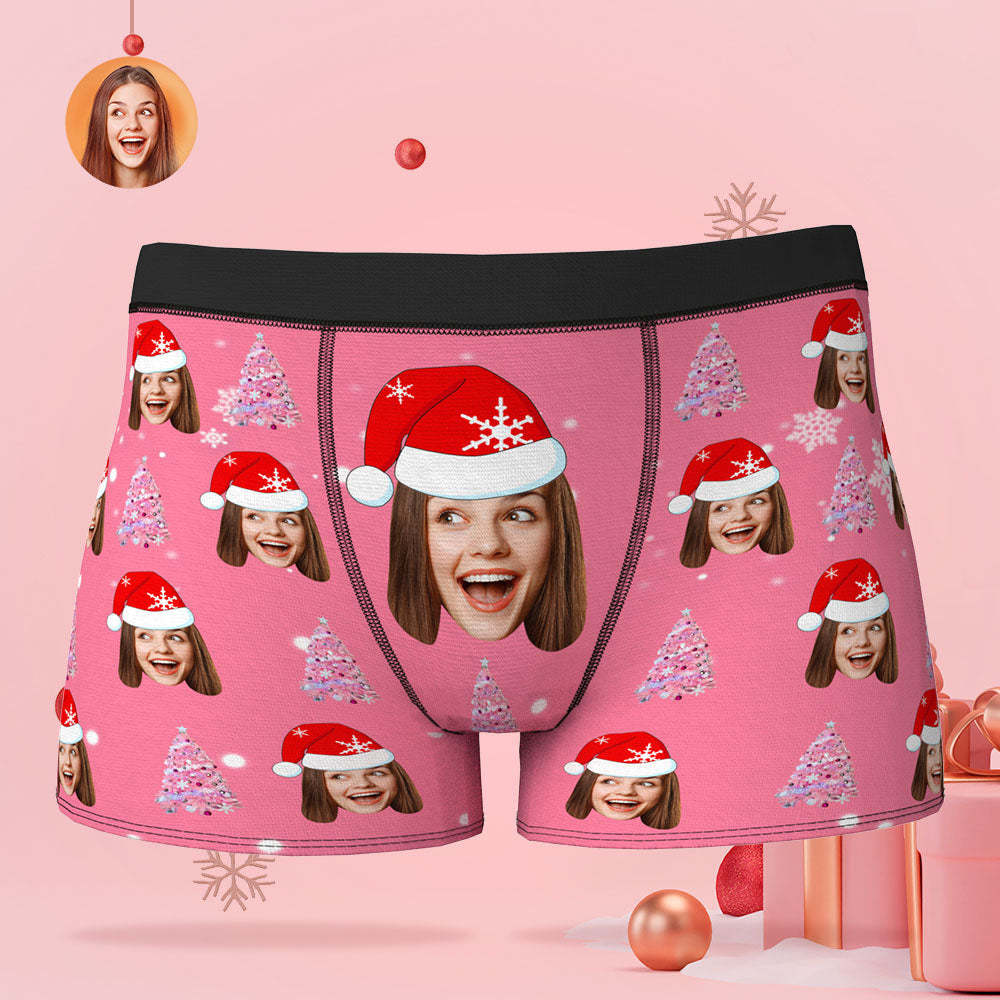 Custom Face Pink Christmas Tree Boxer Briefs Personalised Funny Christmas Gift - MyFaceSocksEU