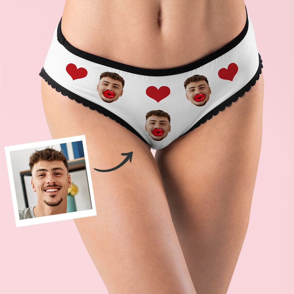 Custom Face Underwear Personalized Red Lips and Heart Underwear Valentine's Day Gift