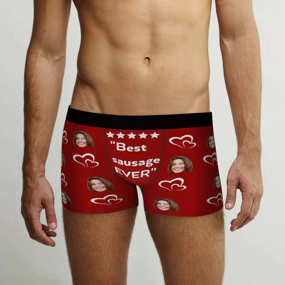 Custom Men's Face Boxer Briefs Best Sausage Ever Personalized Funny Valentine's Day Gift for Him - MyFaceSocksEU
